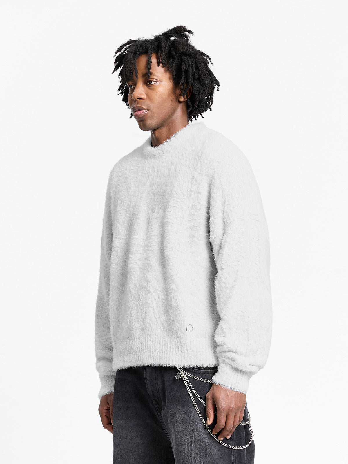 ESSENTIAL FURRY KNIT SWEATER - LIGHT GREY