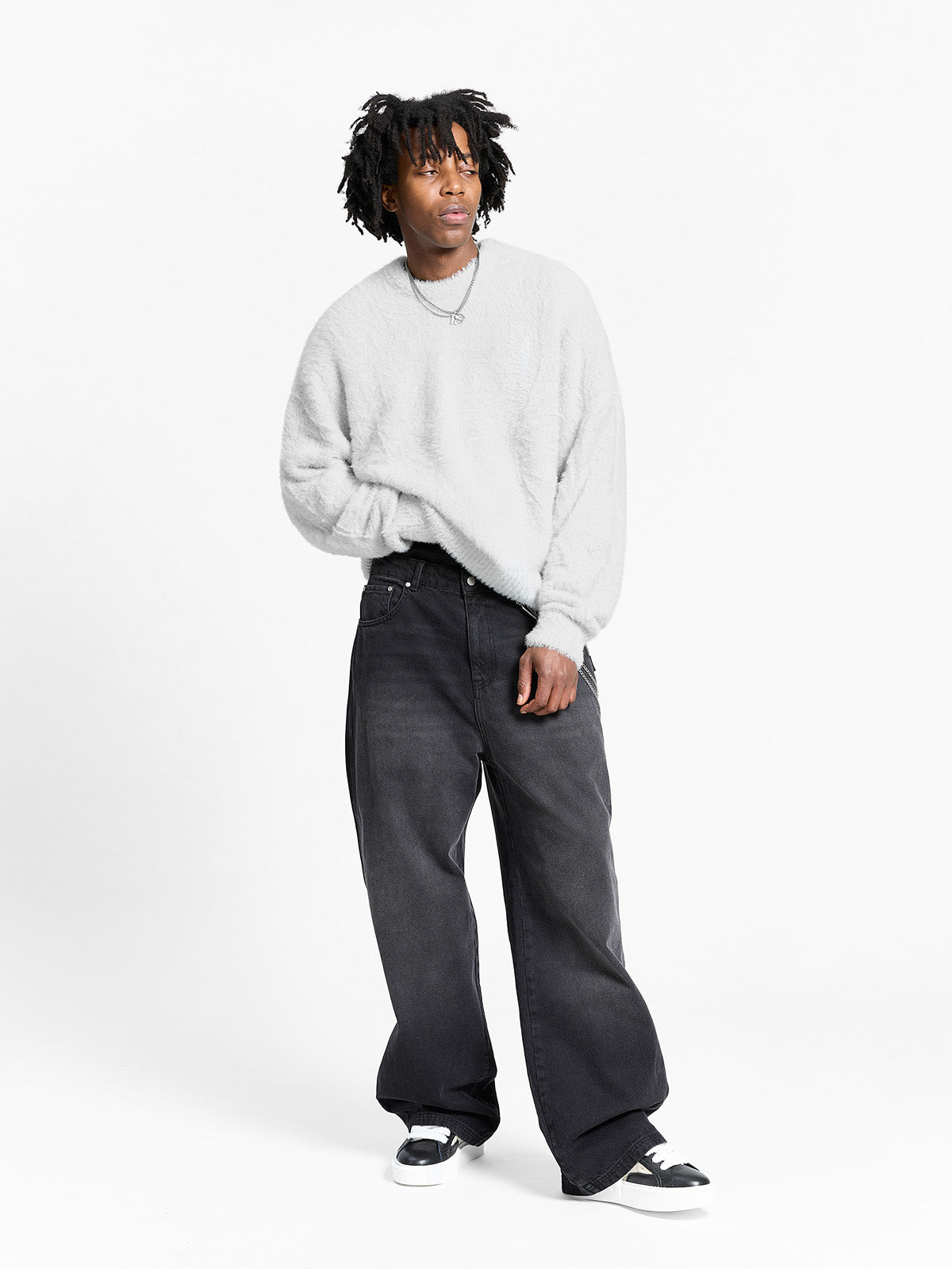 ESSENTIAL FURRY KNIT SWEATER - LIGHT GREY