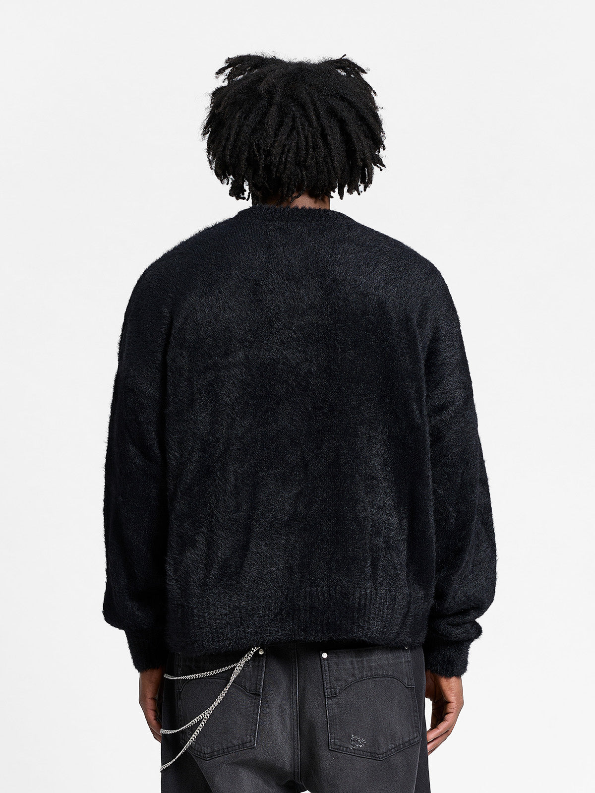 ESSENTIAL FURRY KNIT SWEATER - BLACK