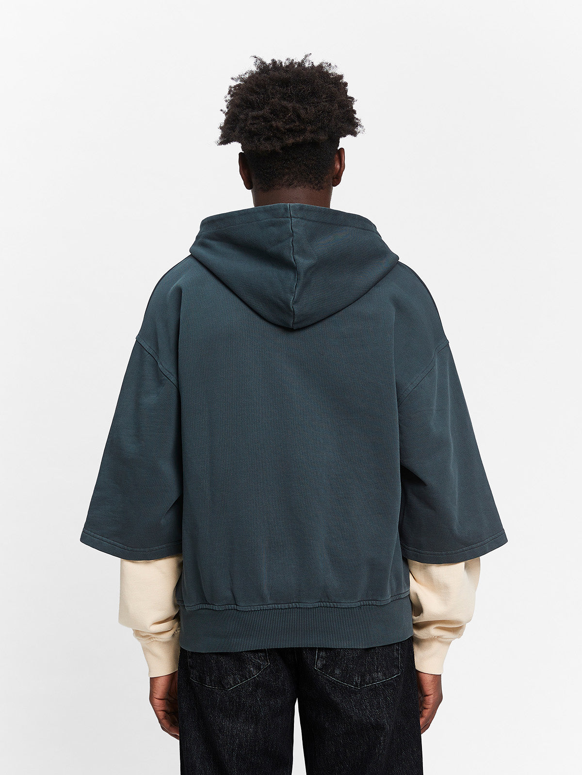 LAYERED ZIP-HOODIE - WASHED GREY/CREAM