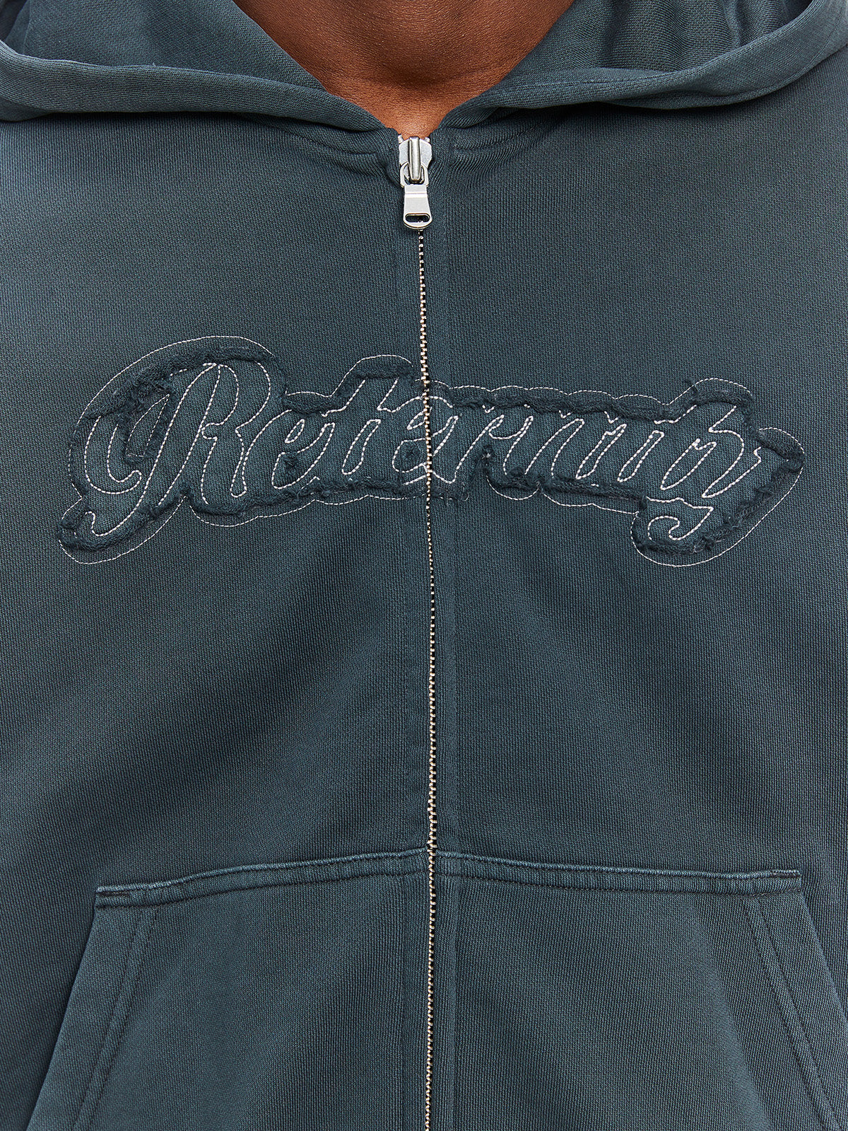 LAYERED ZIP-HOODIE - WASHED GREY/CREAM