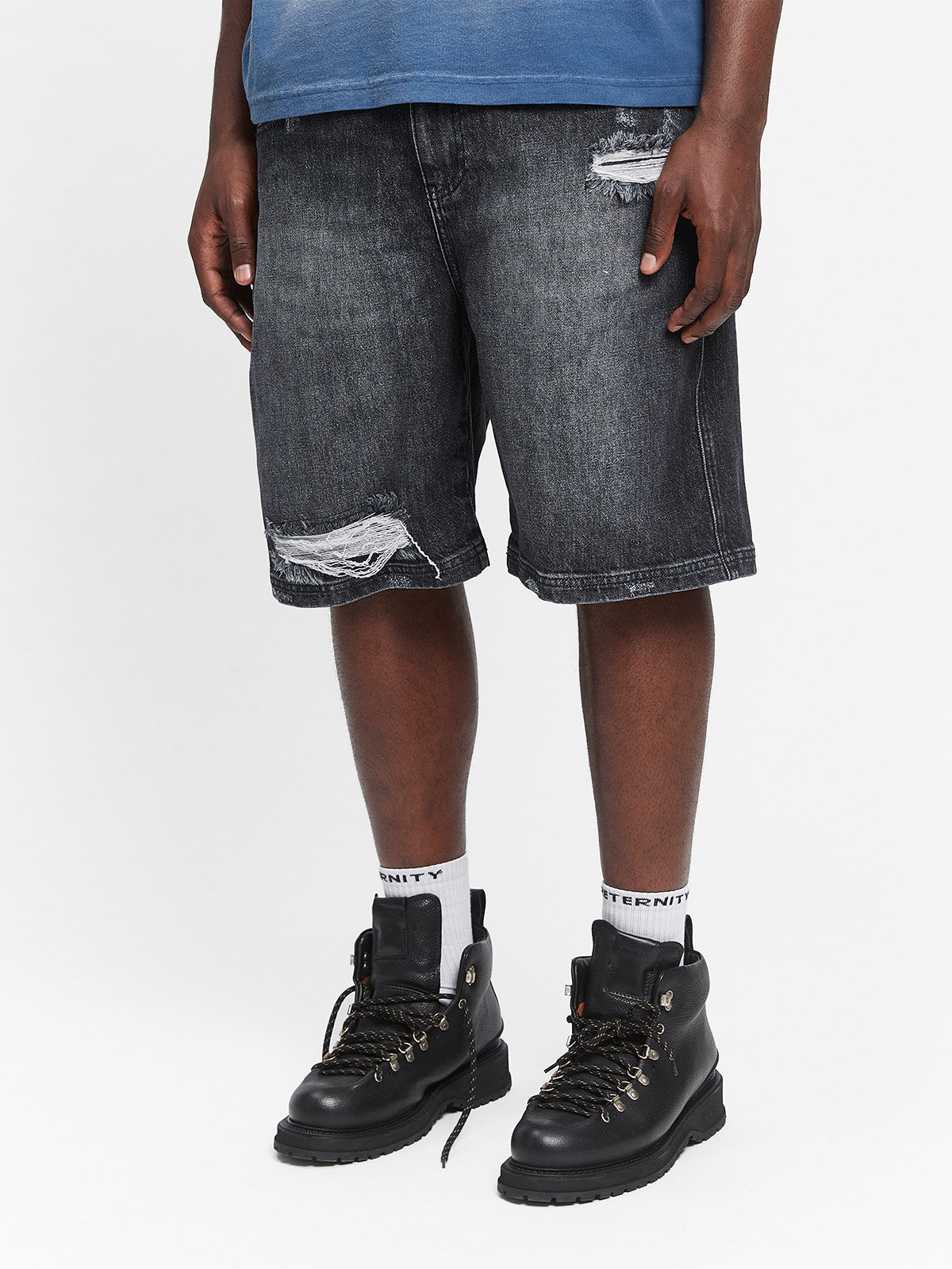LAYERED JORTS - WASHED GREY