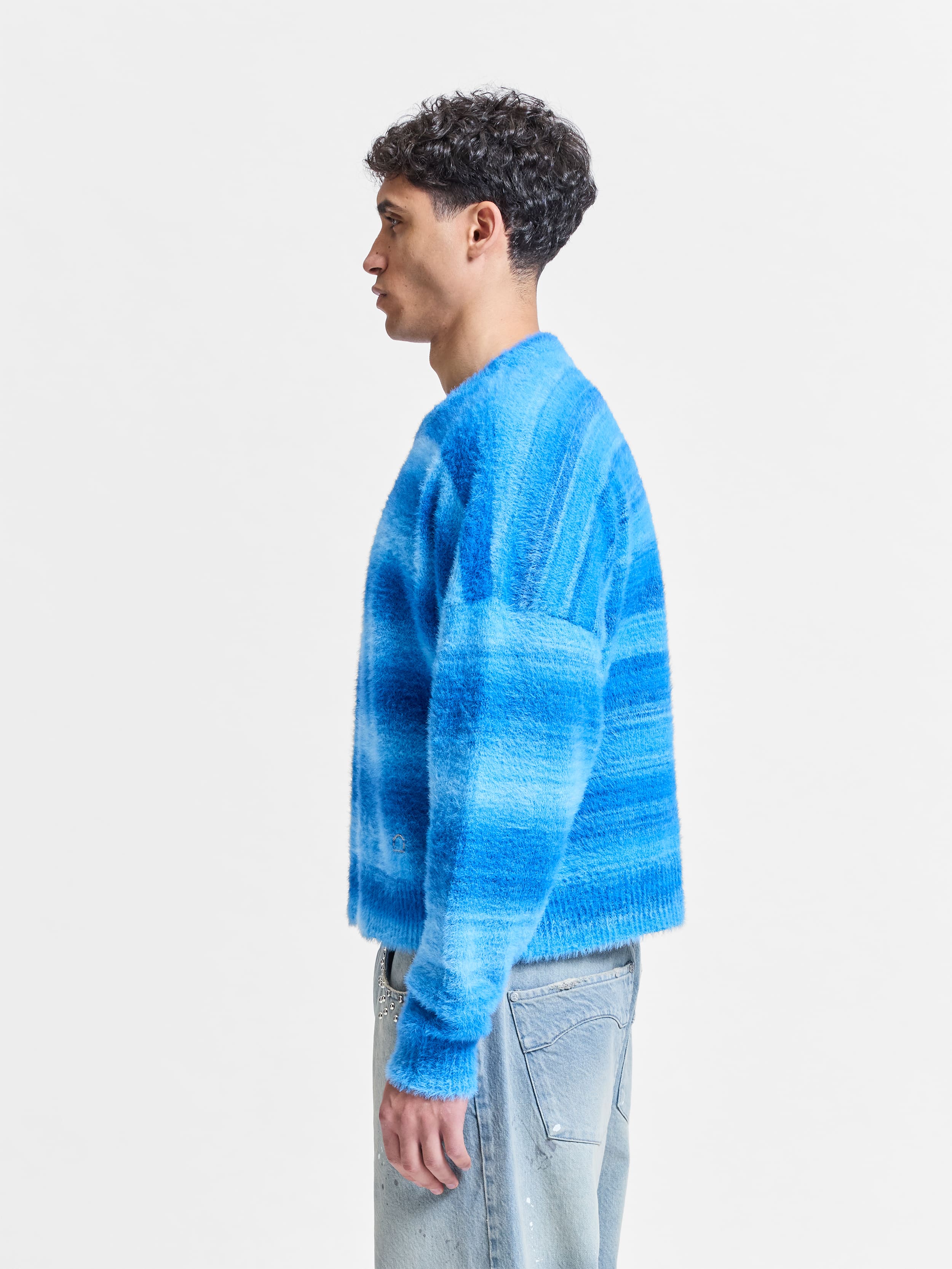 FURRY KNIT SWEATER - FADED BLUE