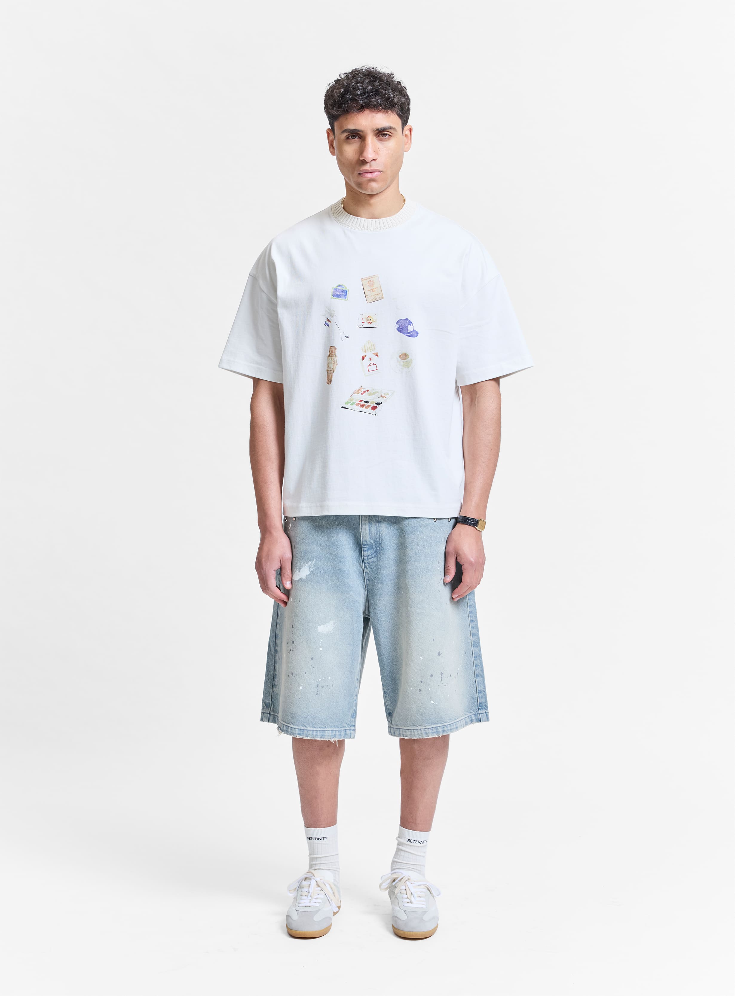 STUDDED JORTS - LIGHT BLUE