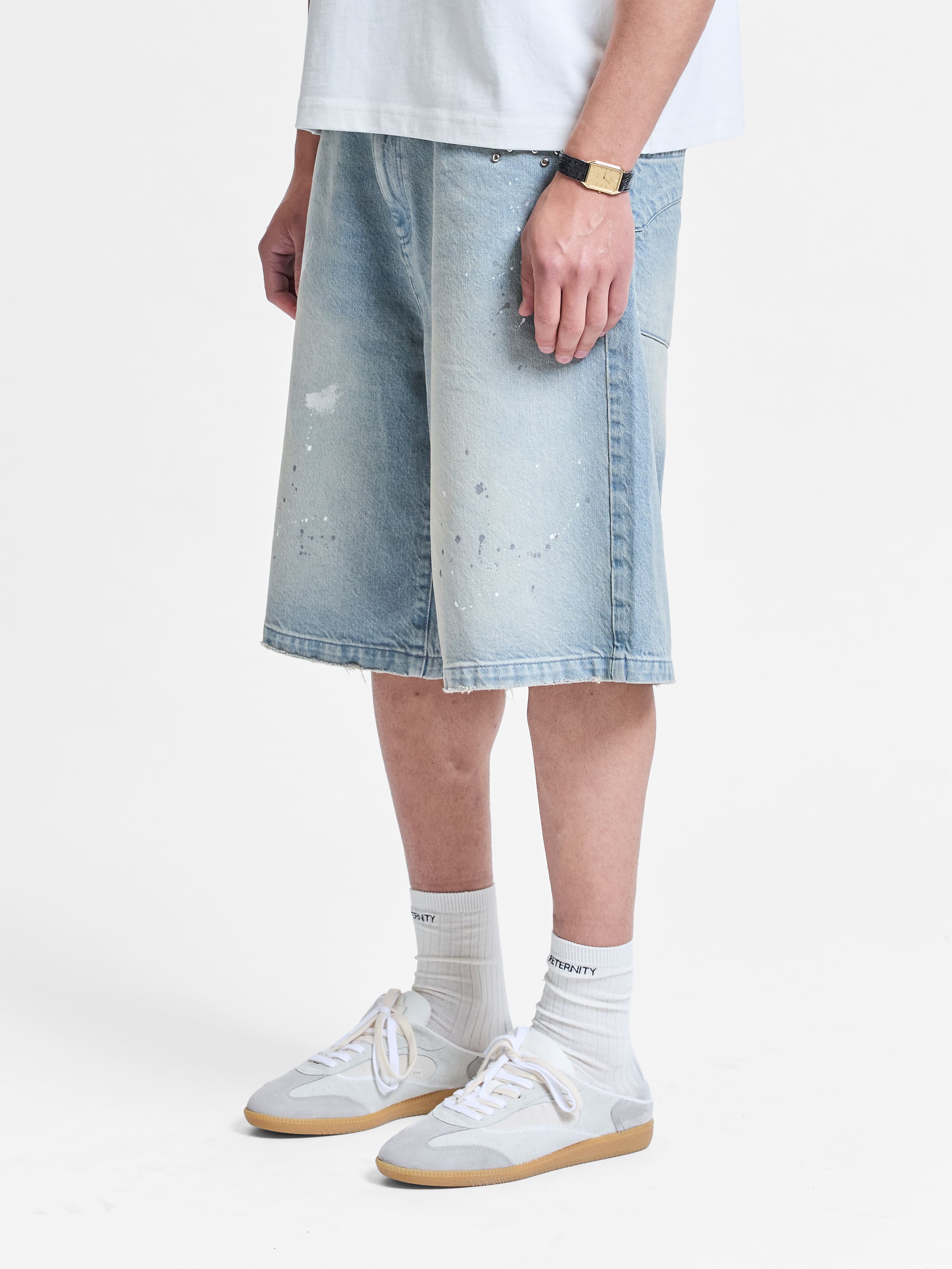 STUDDED JORTS - LIGHT BLUE