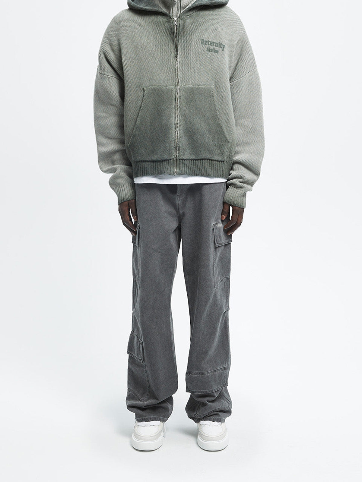 OIL WASHED CARGO PANTS - BLACK