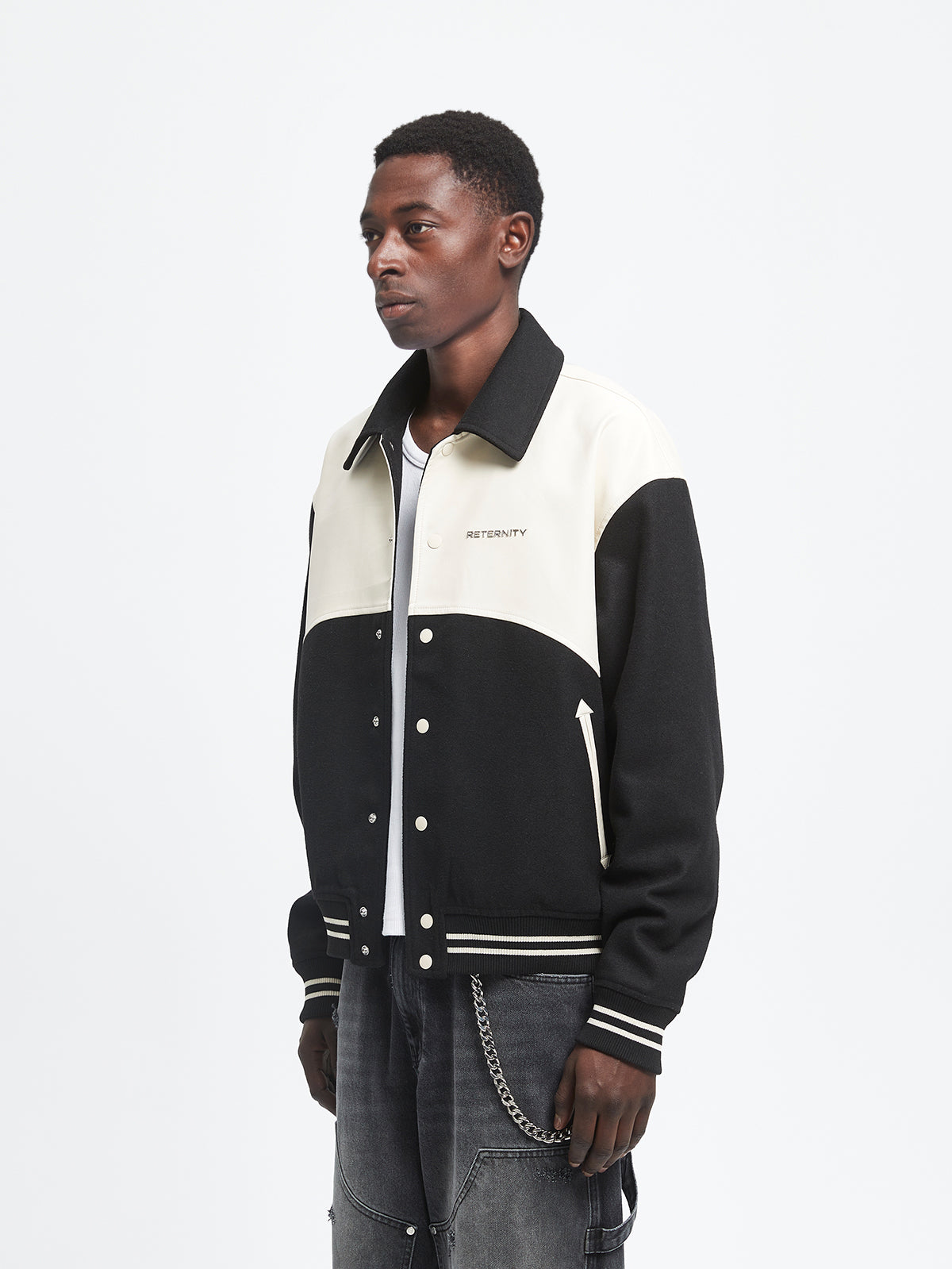 SIGNE VARSITY JACKET - CREAM/BLACK