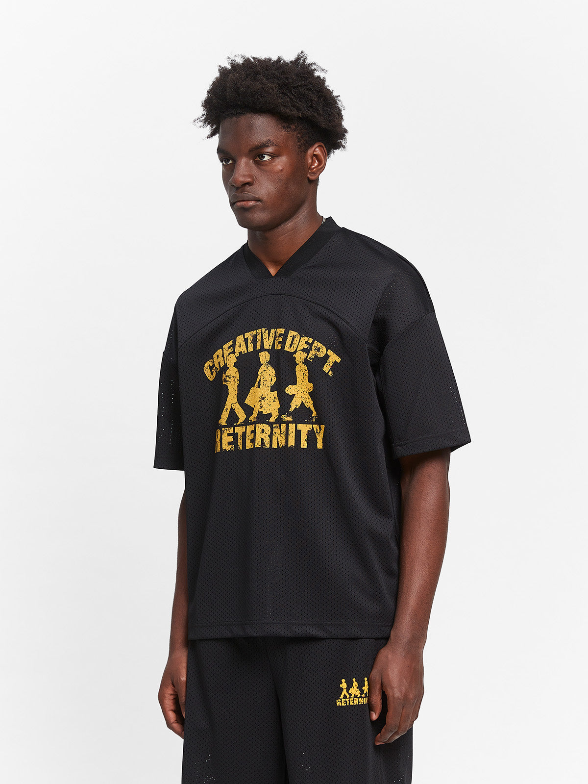 CREATIVE DEPT LOGO MESH T-SHIRT - BLACK