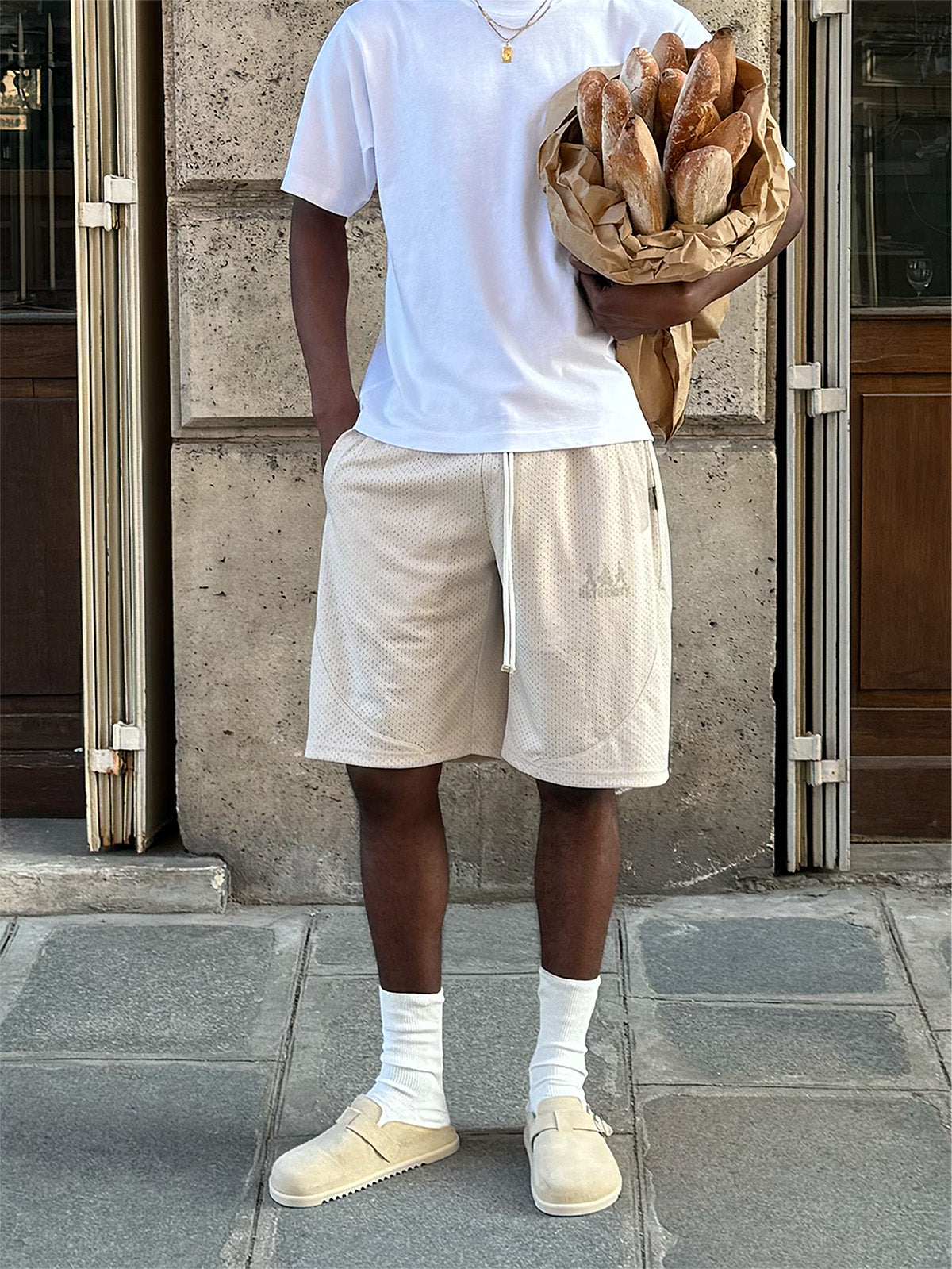 CREATIVE DEPT LOGO MESH SHORTS - CREAM