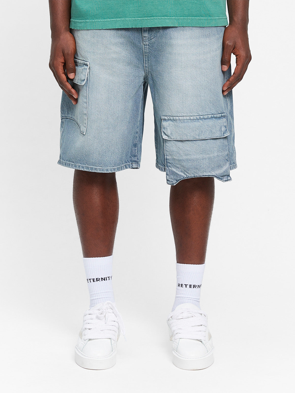 ESSENTIAL DENIM CARGO - WASHED BLUE