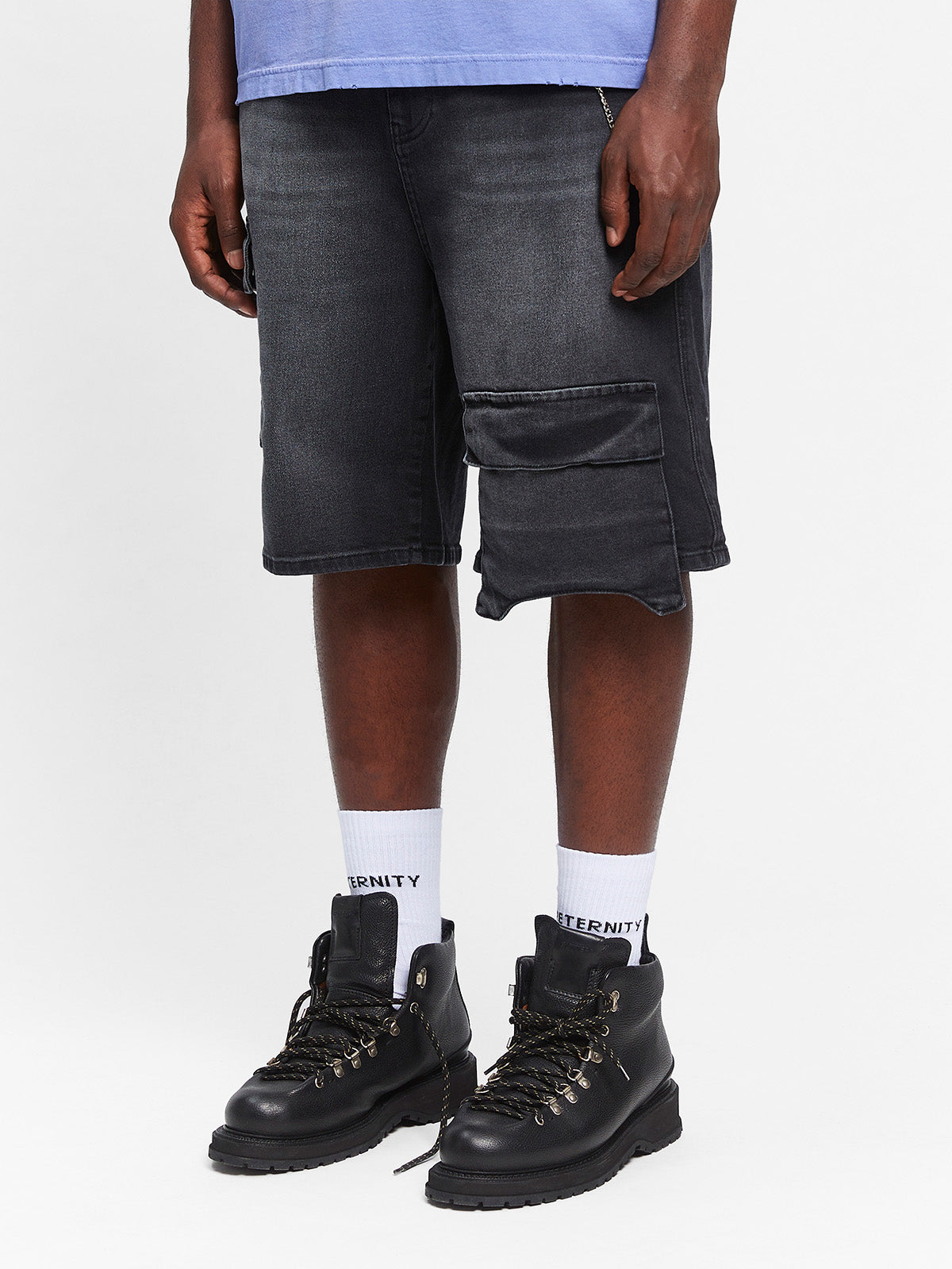 ESSENTIAL DENIM CARGO - WASHED BLACK