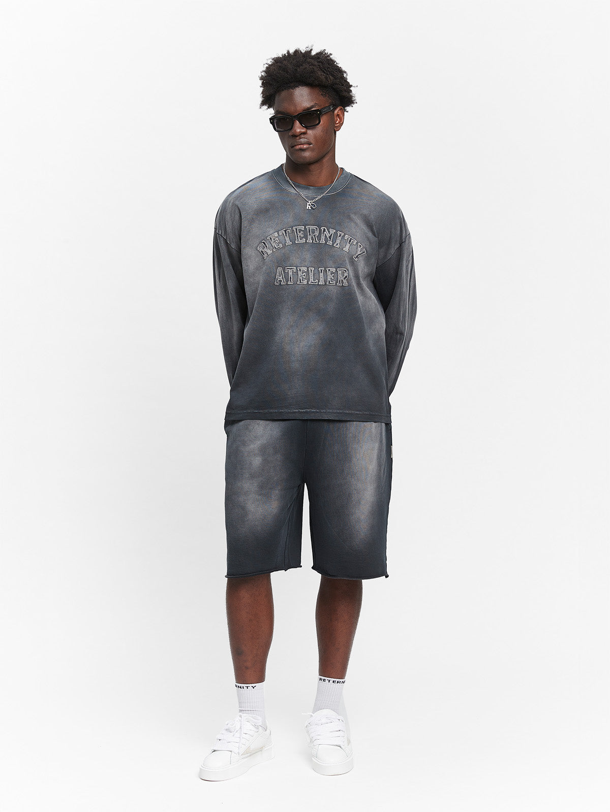 UNFINISHED COTTON SHORTS - WASHED BLACK