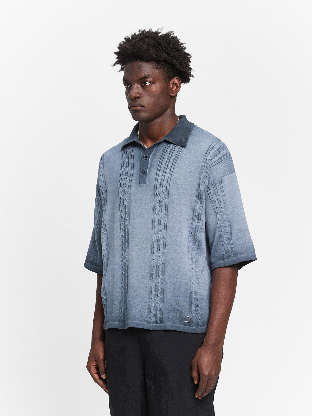 OIL WASHED POLO KNIT SHIRT - BLUE