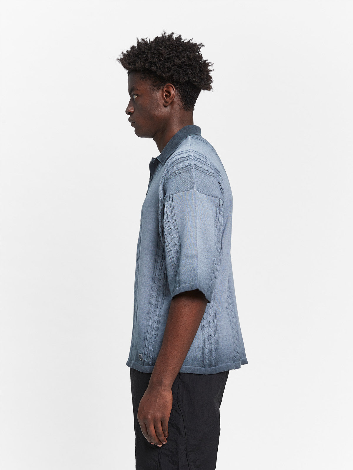 OIL WASHED POLO KNIT SHIRT - BLUE