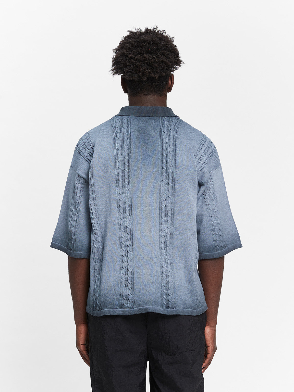 OIL WASHED POLO KNIT SHIRT - BLUE