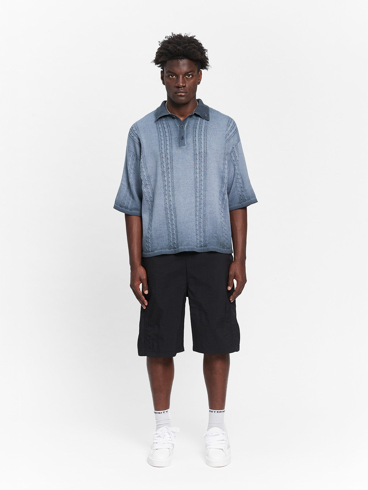 OIL WASHED POLO KNIT SHIRT - BLUE