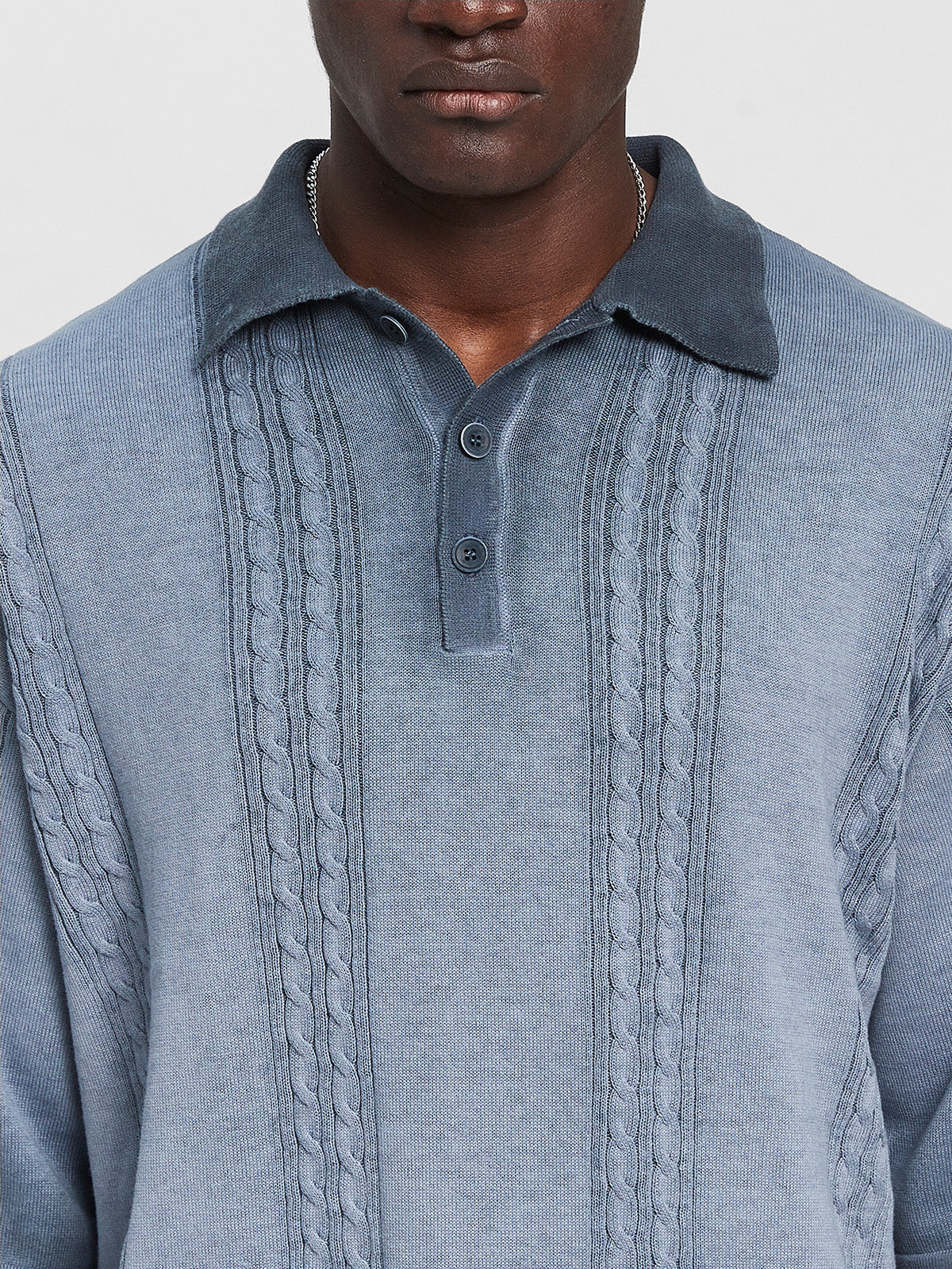 OIL WASHED POLO KNIT SHIRT - BLUE