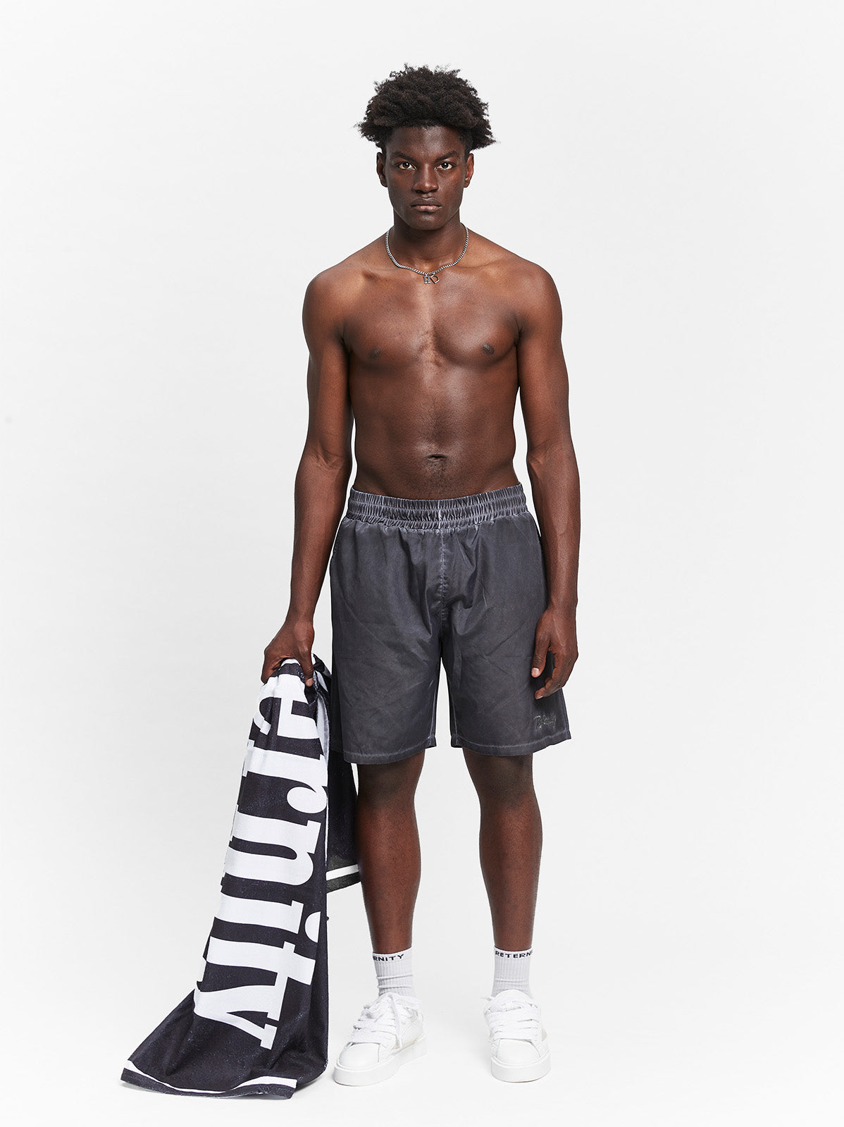 OIL WASHED SWIM SHORTS - BLACK