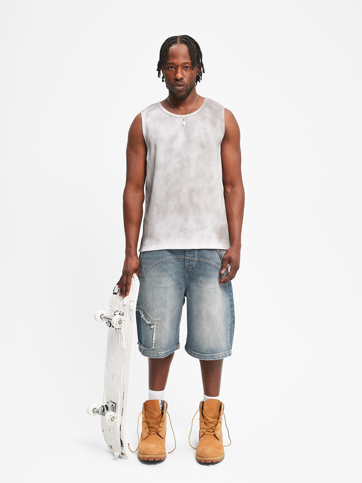 WAFFLE TANK TOP - FADED GREY