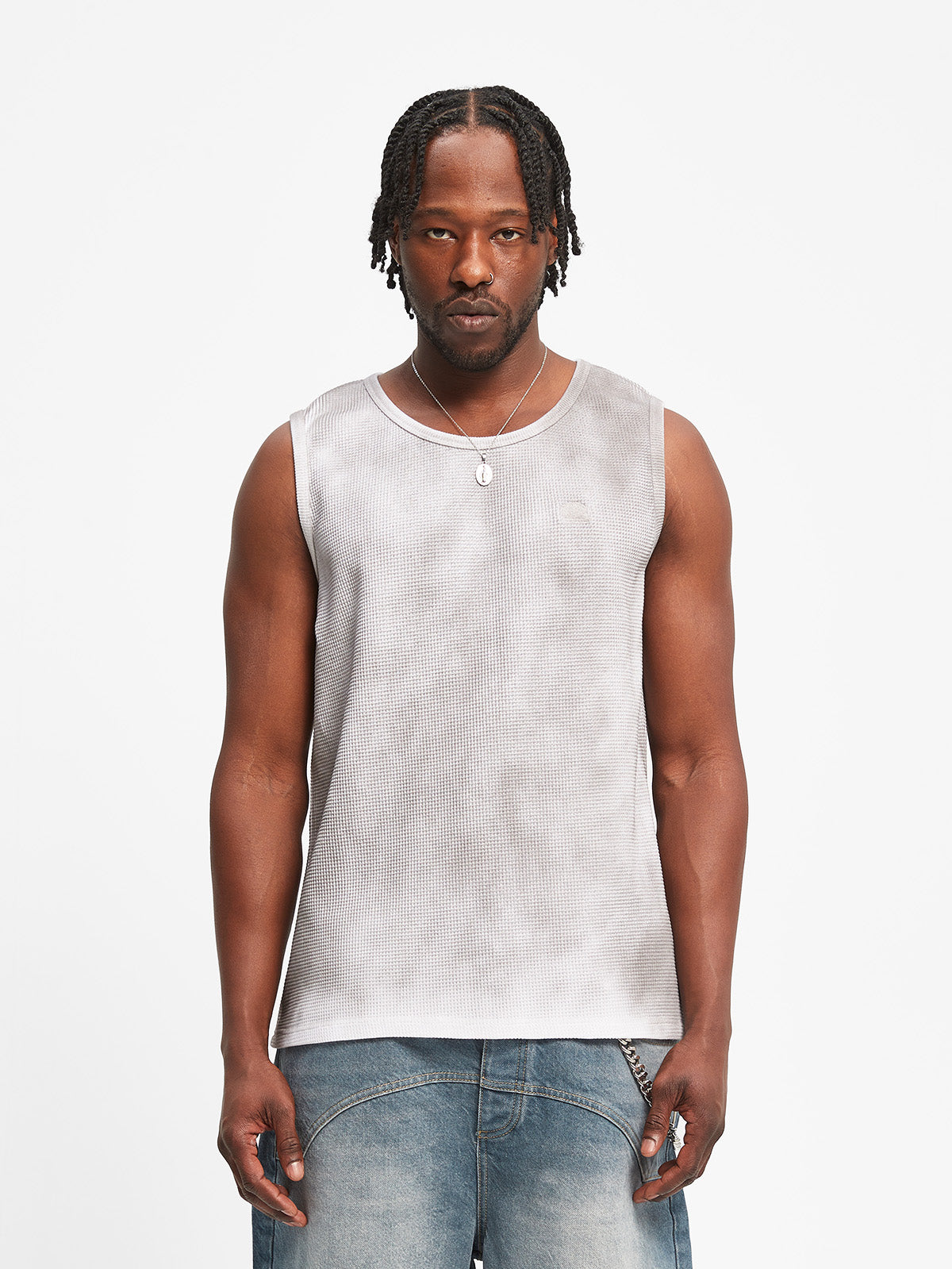 WAFFLE TANK TOP - FADED GREY