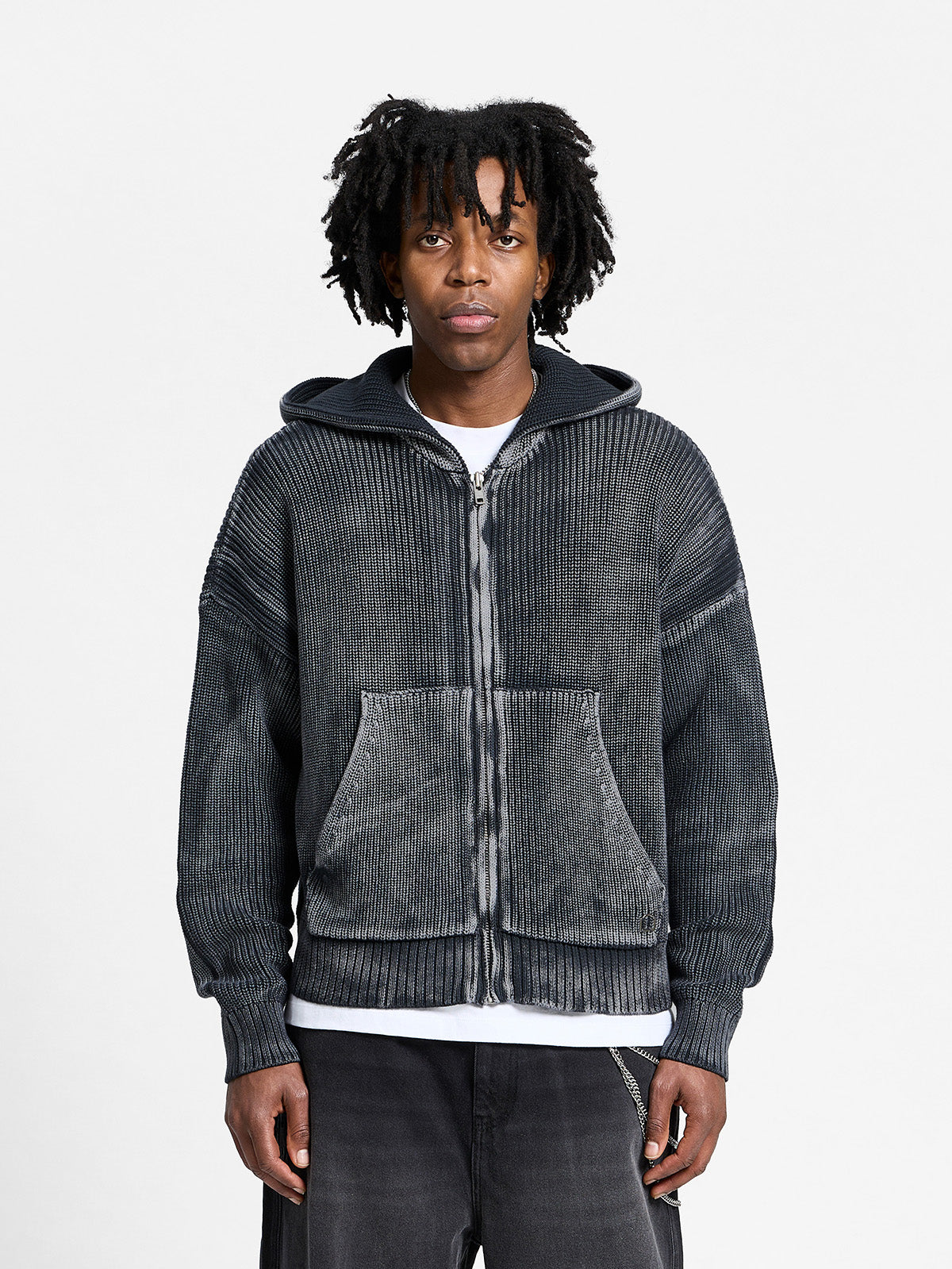 ESSENTIAL KNIT ZIP-HOODIE - ACID BLACK