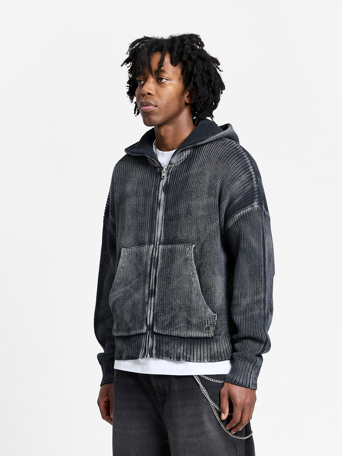 ESSENTIAL KNIT ZIP-HOODIE - ACID BLACK