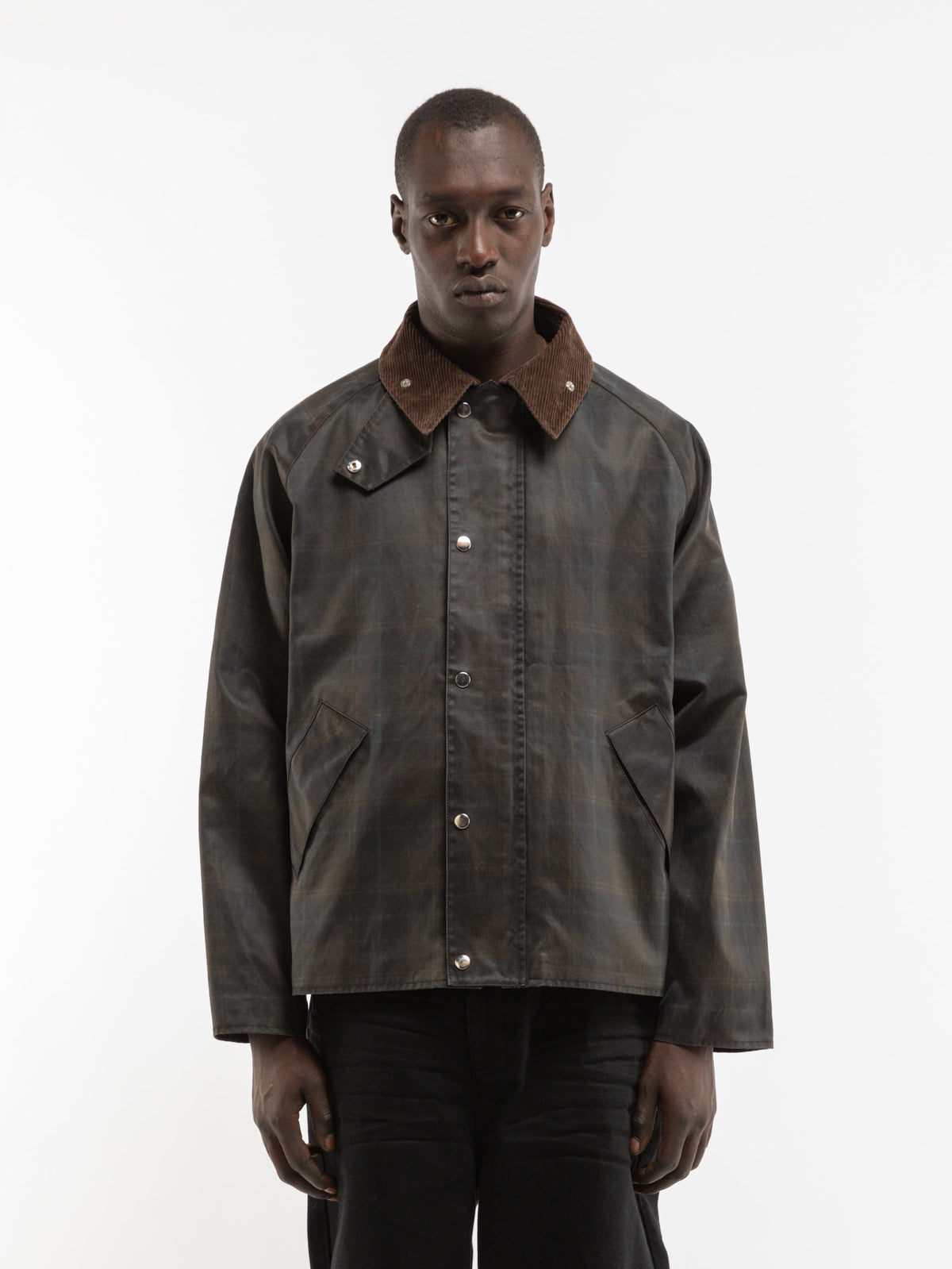 CHECKERED WAXED HUNTING JACKET - DARK BLUE
