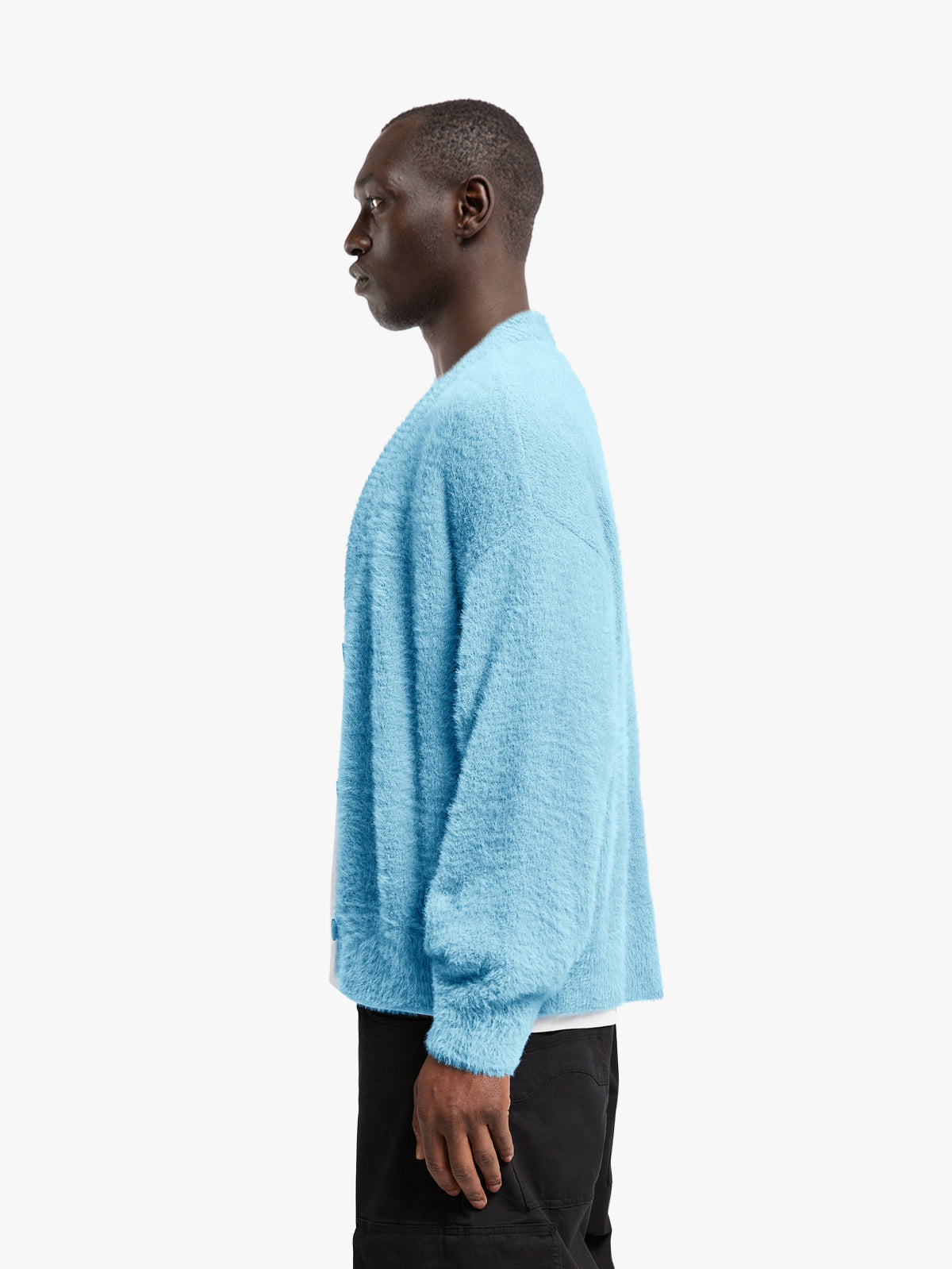 ESSENTIAL FURRY KNIT CARDIGAN - LIGHT BLUE