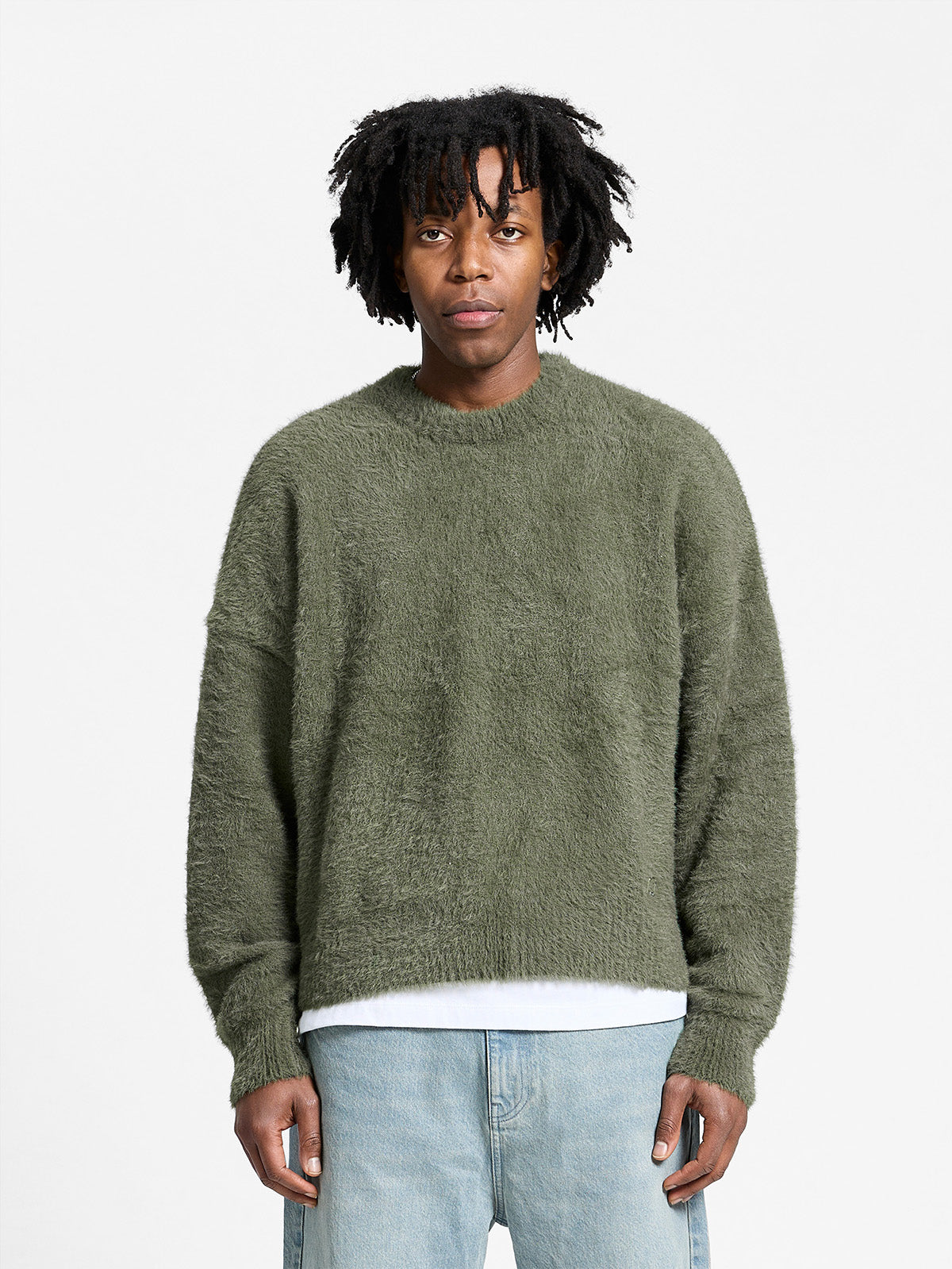 ESSENTIAL FURRY KNIT SWEATER - DARKGREEN