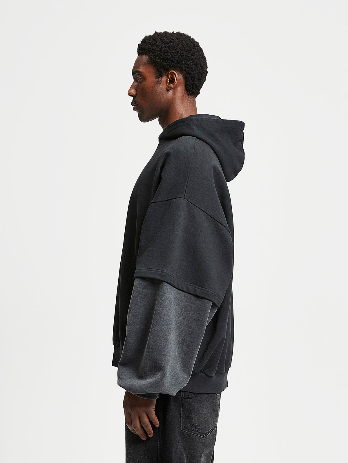 DOUBLE SLEEVE HOODIE - WASHED GREY