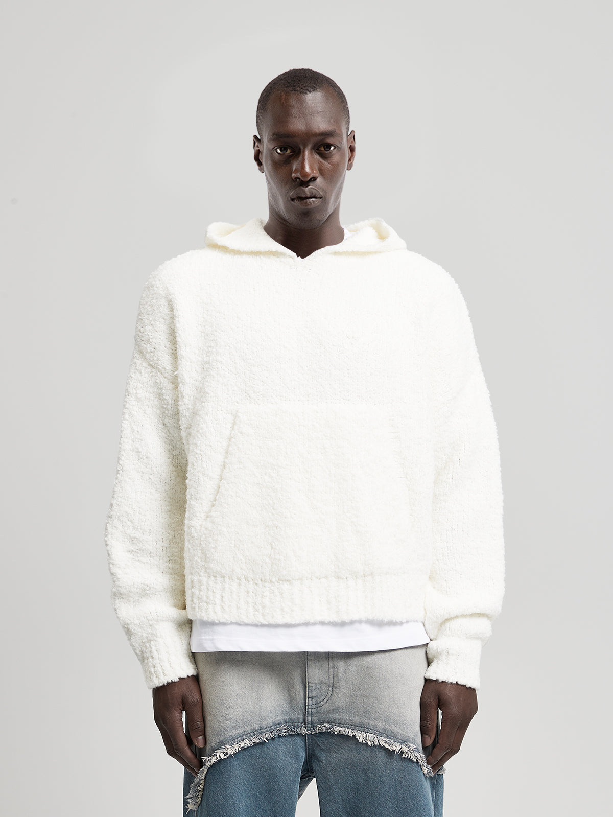 BOUCLÉ KNIT HOODIE - CREAM