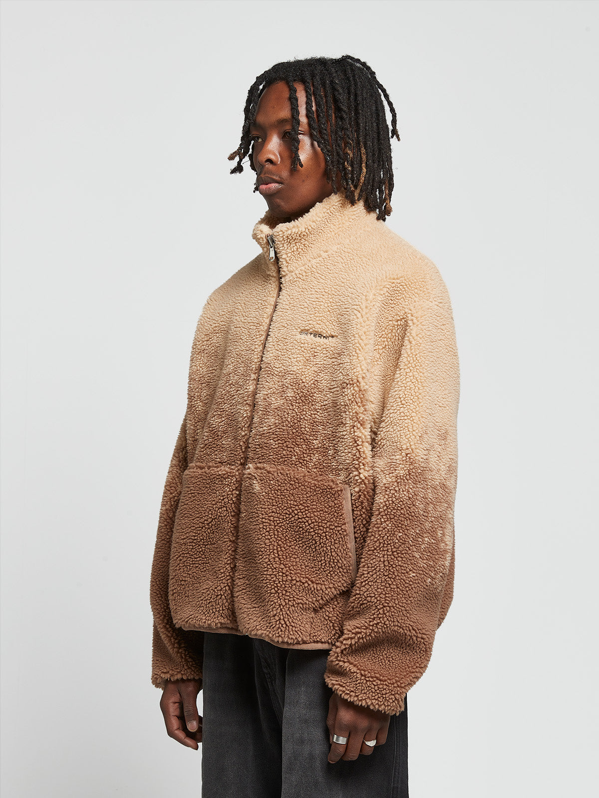 SPRAYED FLEECE JACKET - BROWN/TAUPE