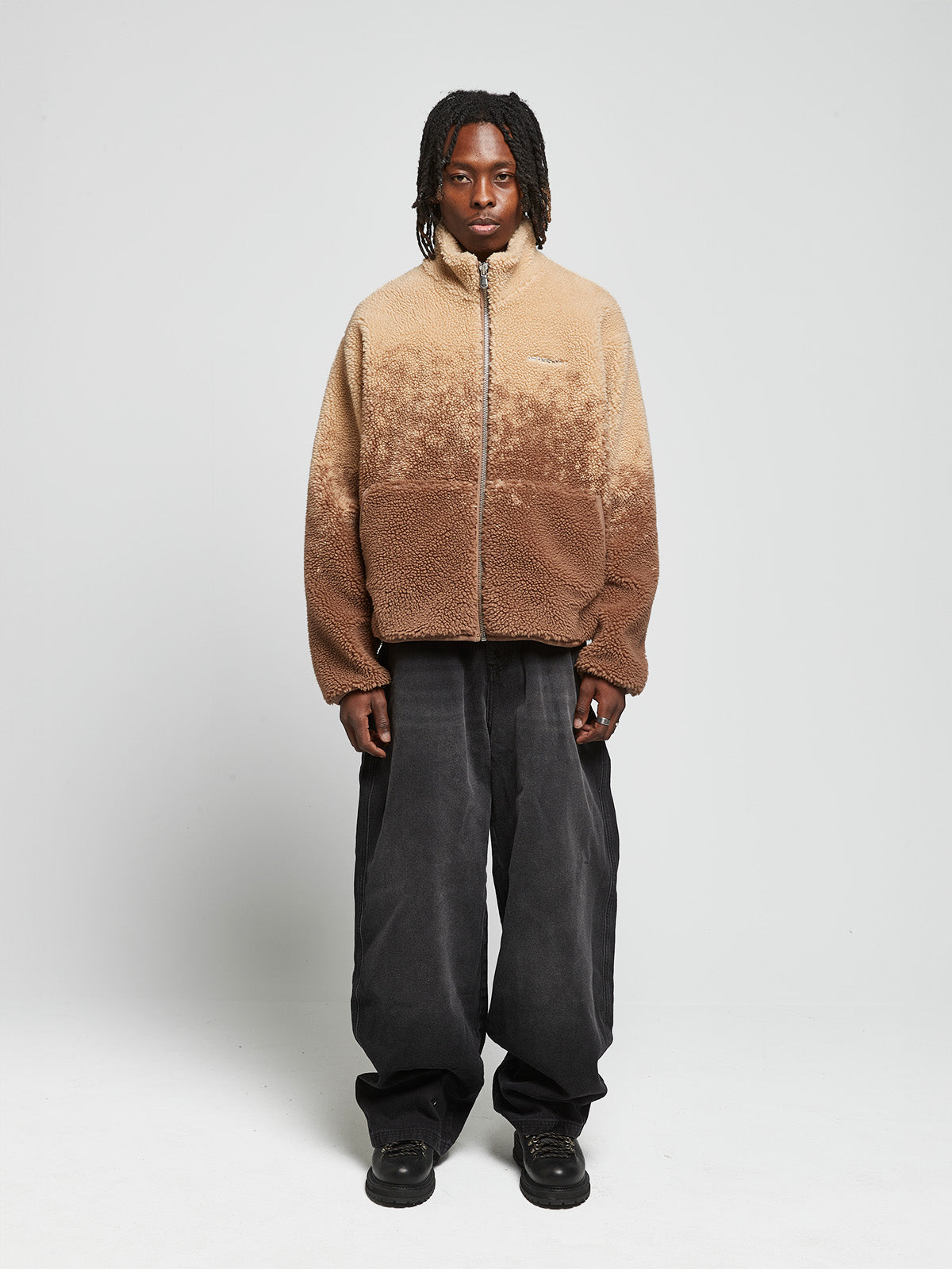 SPRAYED FLEECE JACKET - BROWN/TAUPE