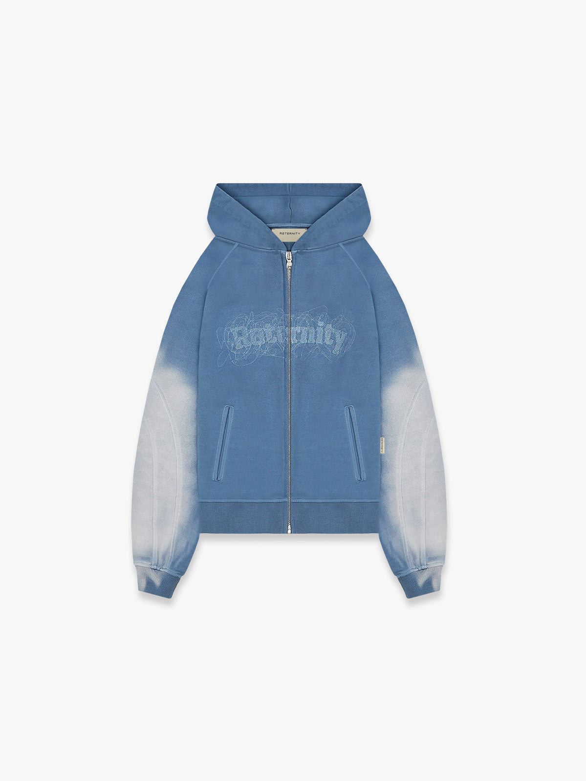 EMBROIDERED ZIP HOODIE FADED BLUE GREY