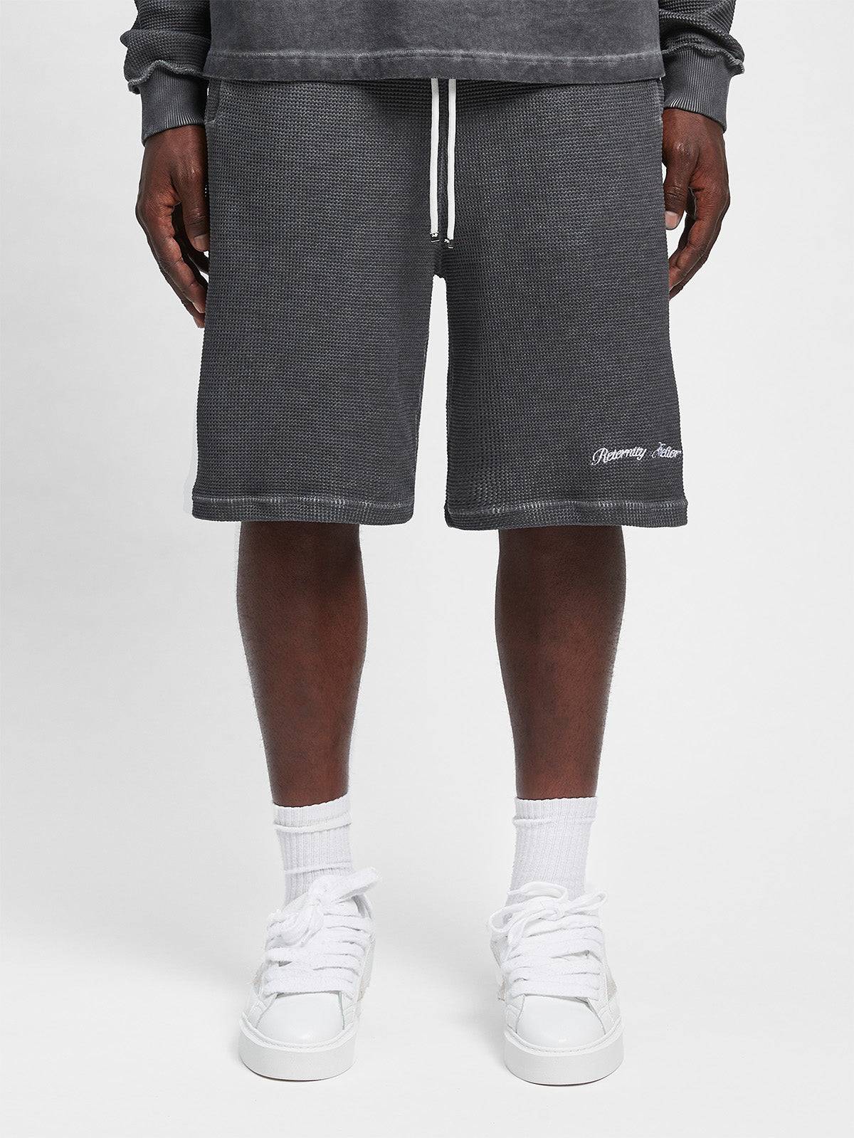 OIL WASHED WAFFLE SHORTS - VINTAGE GREY