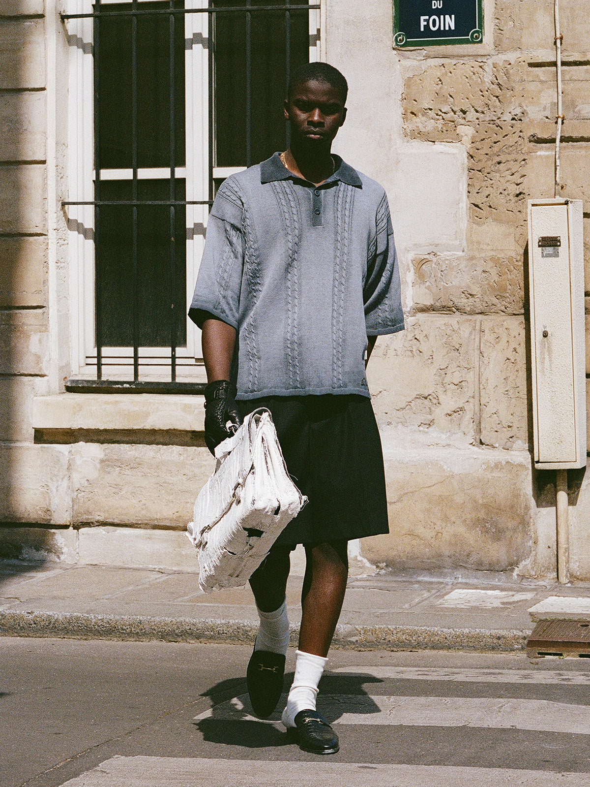 OIL WASHED POLO KNIT SHIRT - BLUE