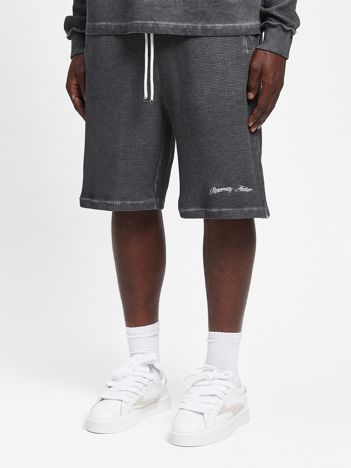 OIL WASHED WAFFLE SHORTS - VINTAGE GREY