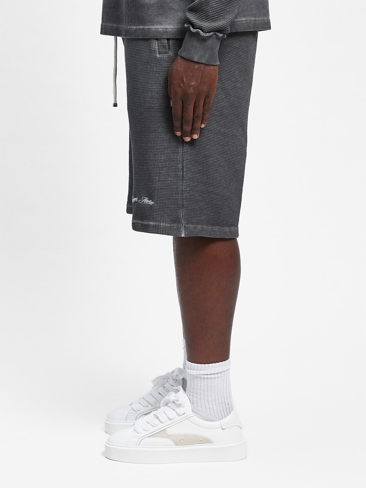 OIL WASHED WAFFLE SHORTS - VINTAGE GREY