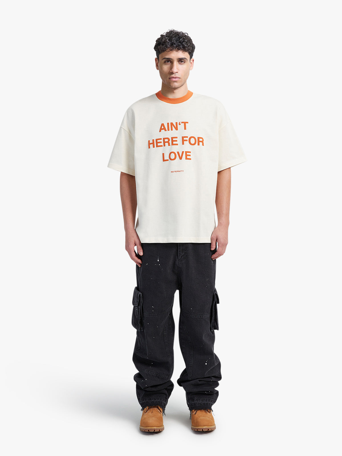 T-SHIRT 'AIN'T HERE FOR LOVE' - CREAM/ORANGE