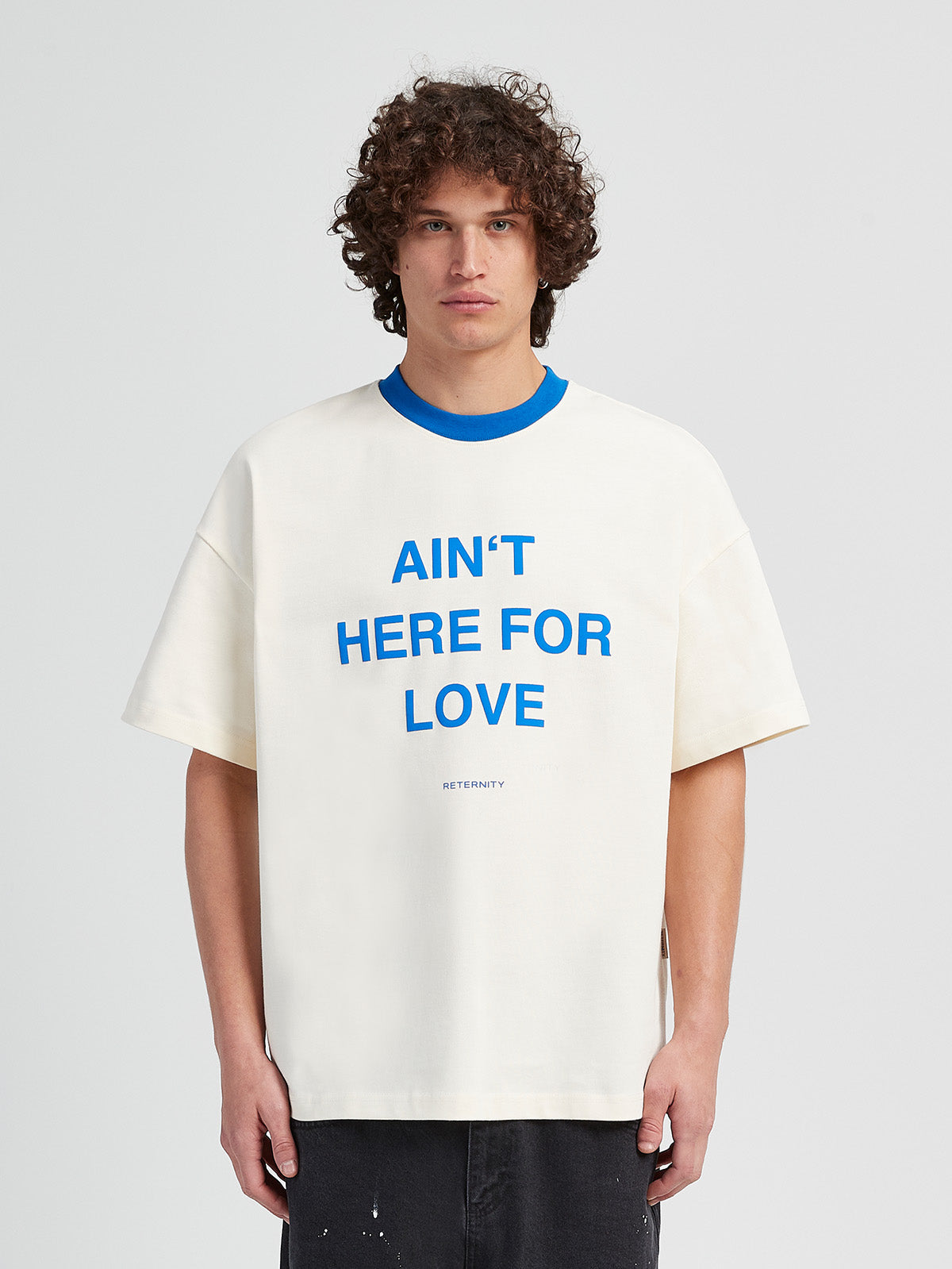 T-SHIRT 'AIN'T HERE FOR LOVE' - CREAM/BLUE