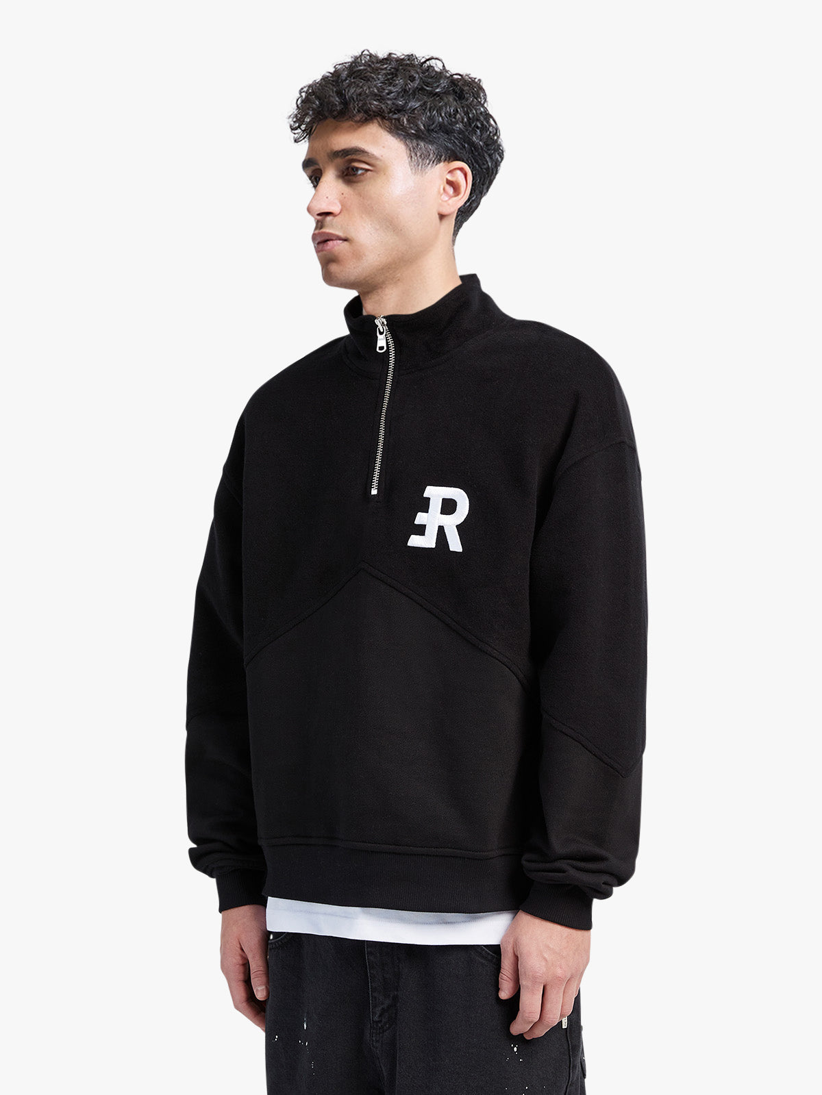 INSIDE OUT HALF ZIP HOODIE - BLACK