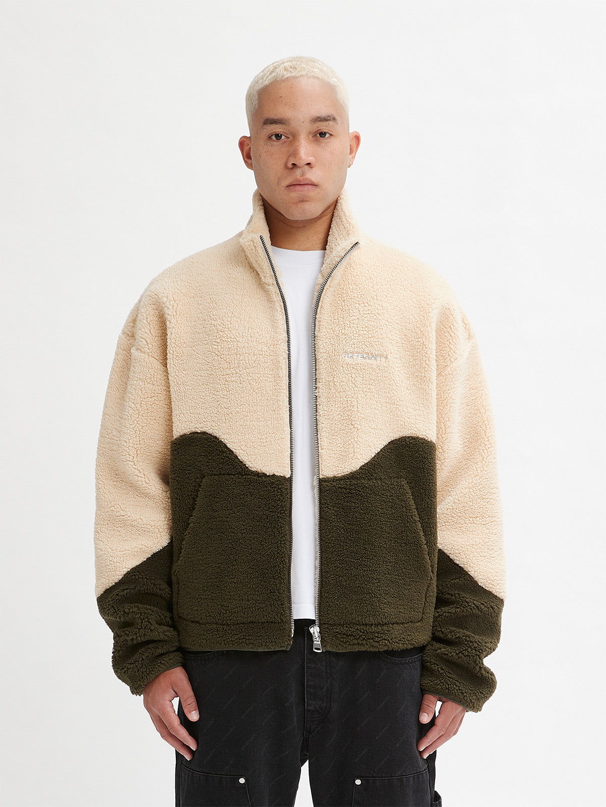 FLEECE JACKET - CREAM/OLIV