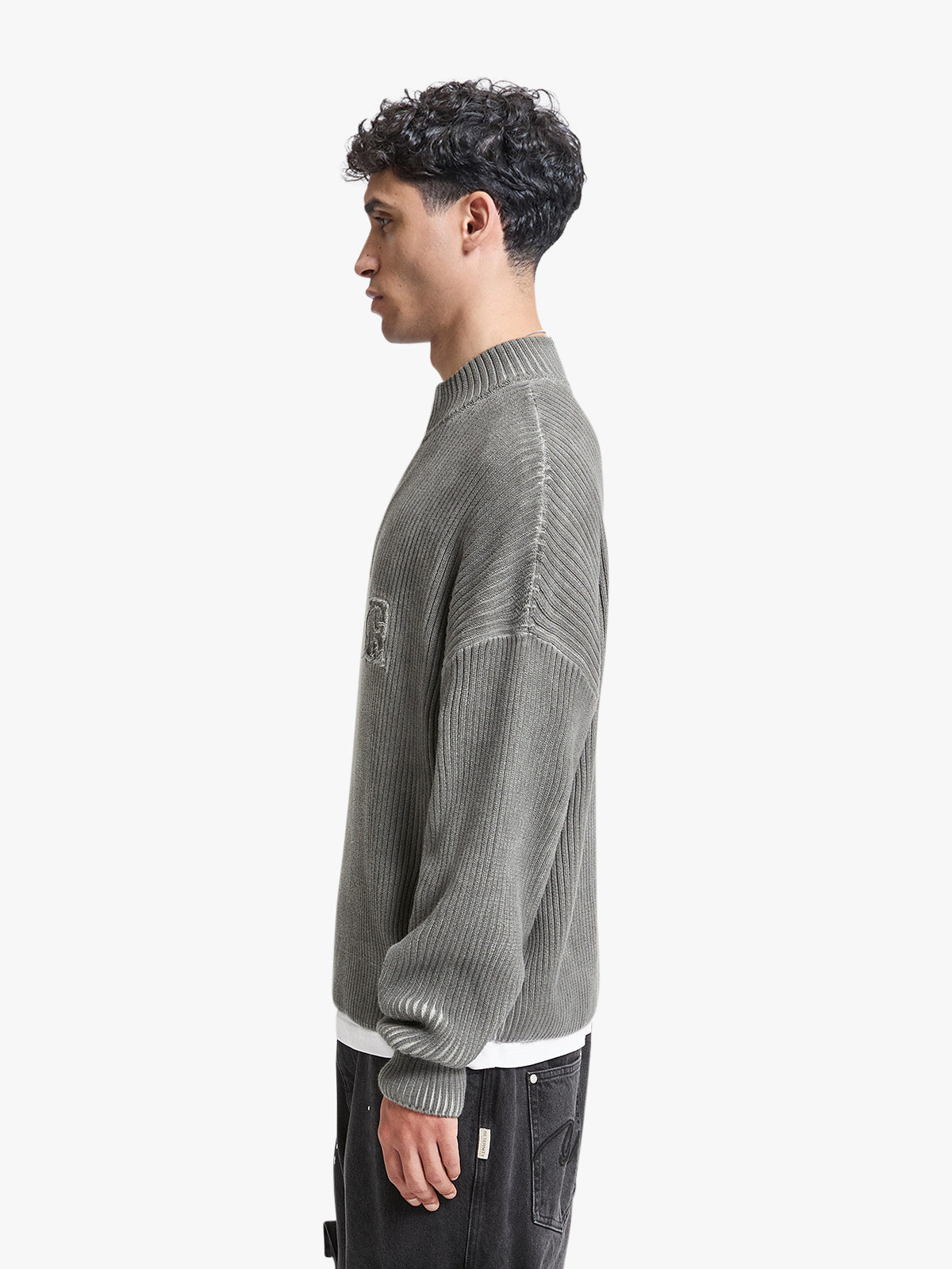 WASHED KNIT HALF ZIP - GREY