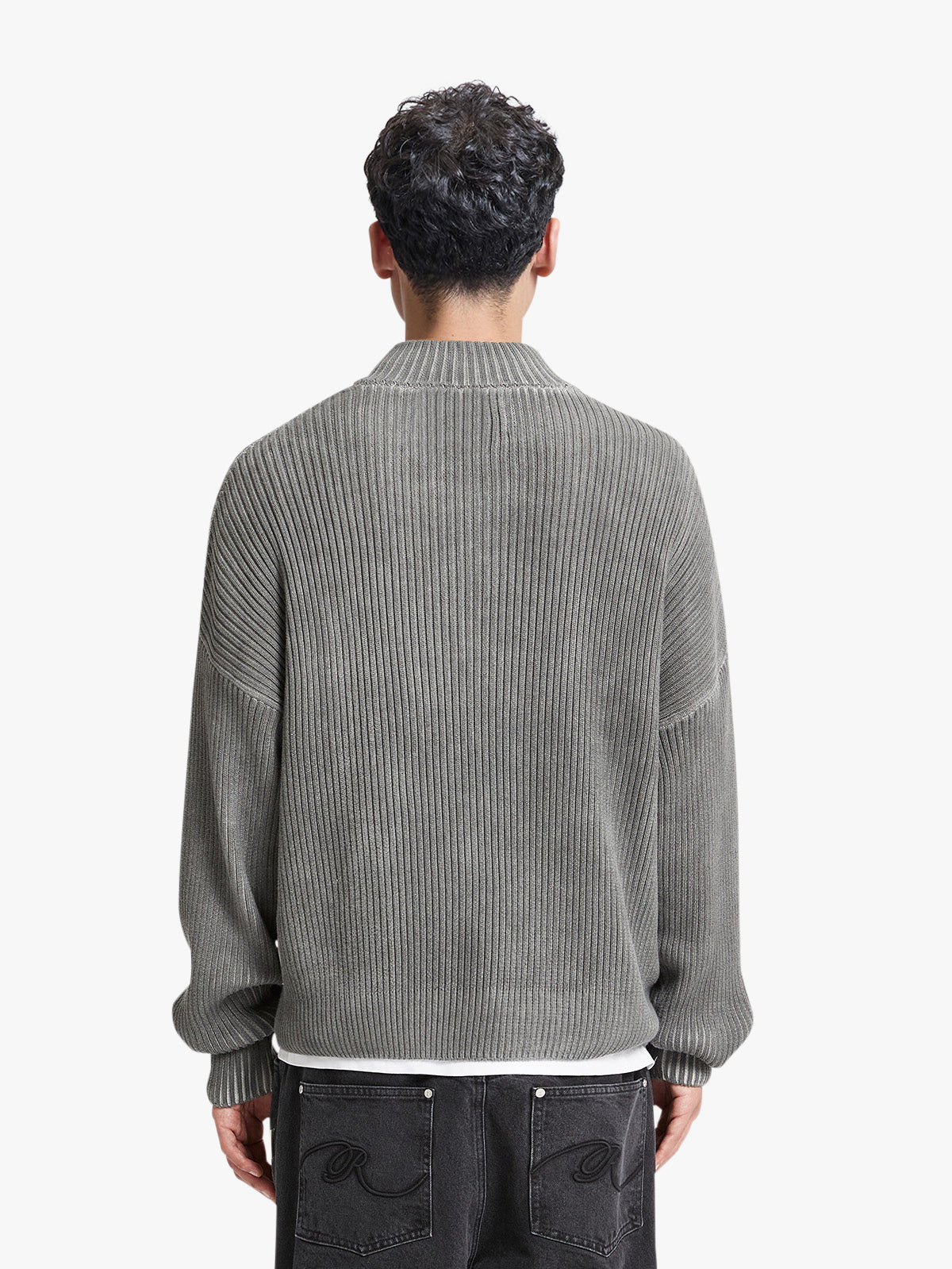 WASHED KNIT HALF ZIP - GREY