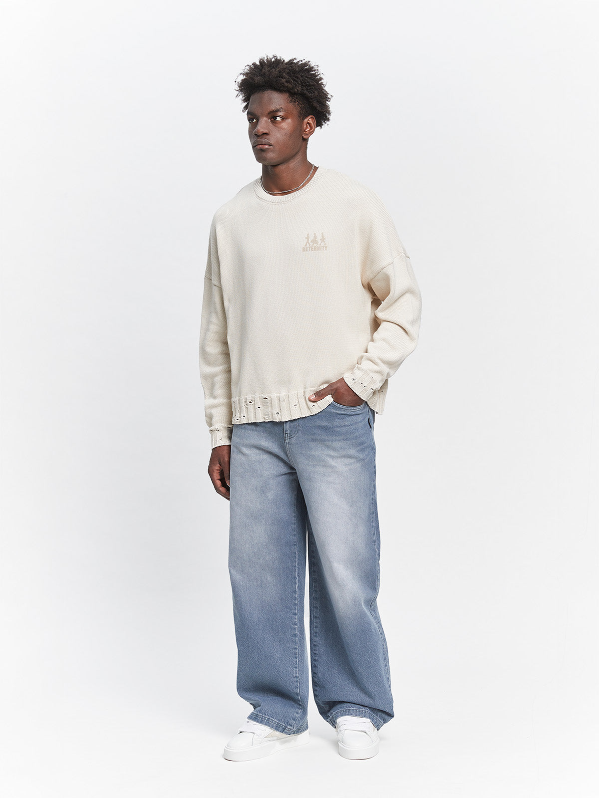 CREATIVE DEPT LOGO KNIT SWEATER - CREAM