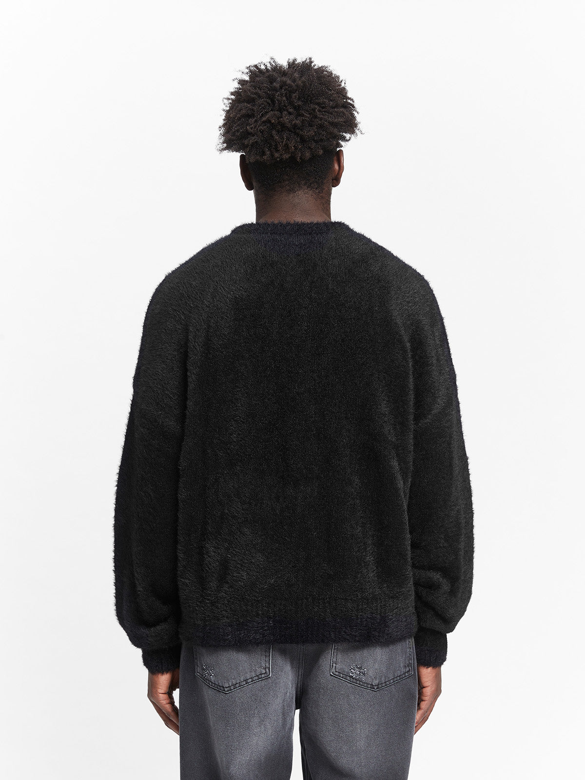 ESSENTIAL FURRY KNIT SWEATER - BLACK