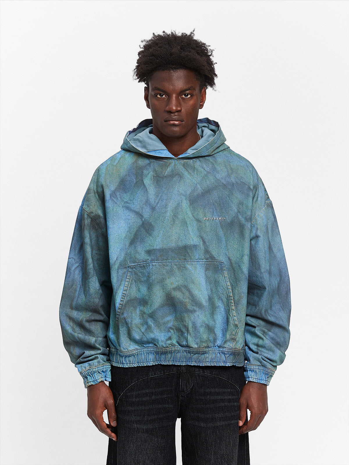 PAINTED ARTISAN DENIM HOODIE - WASHED BLUE