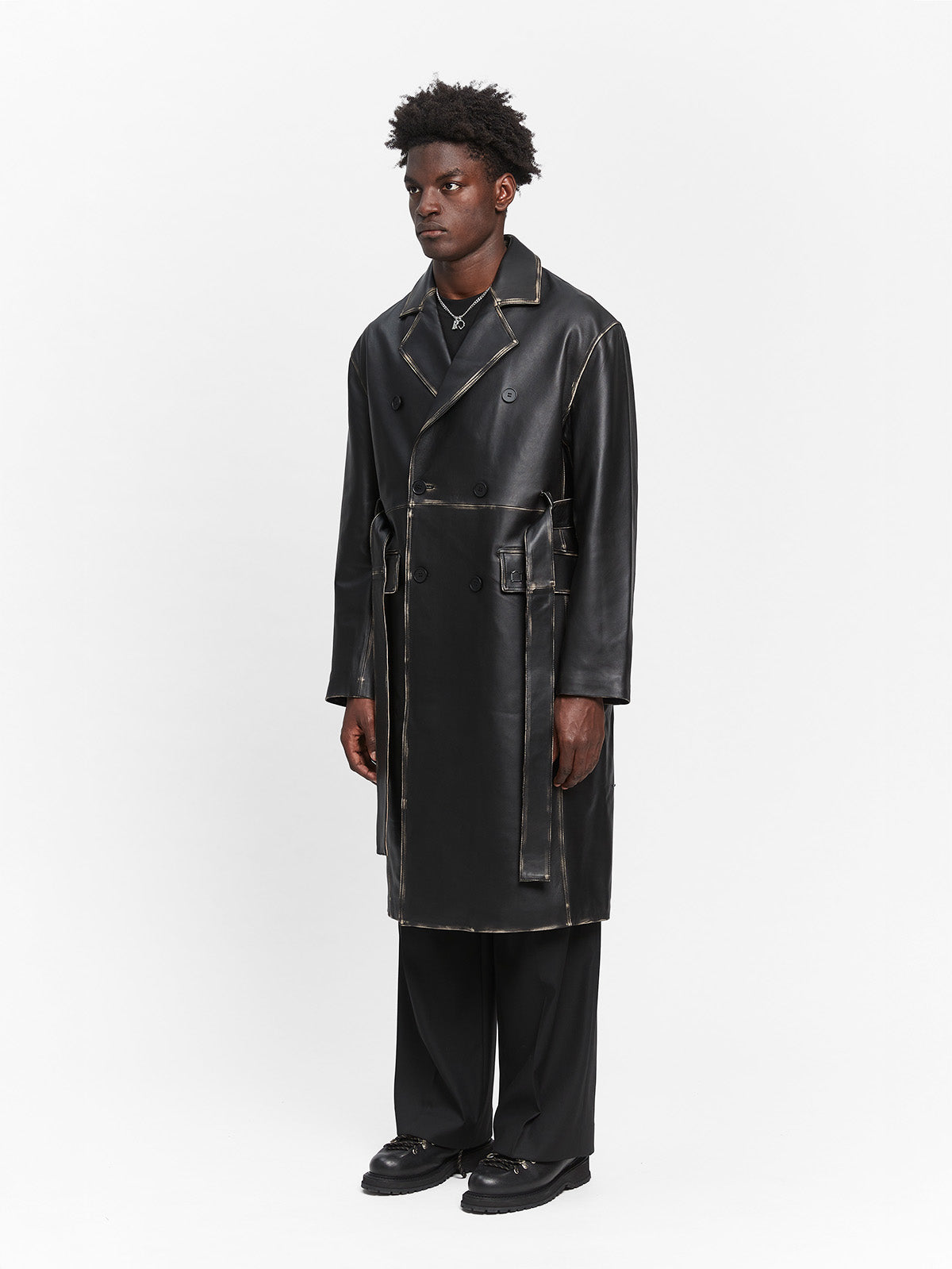 LISSE LEATHER TRENCHCOAT - BLACK