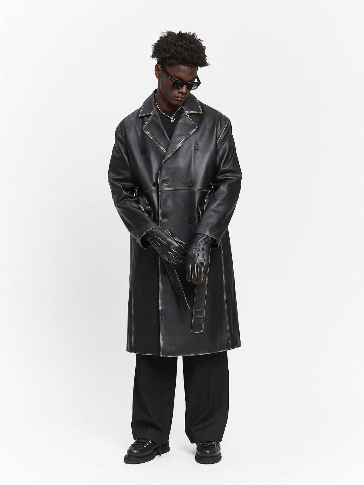 LISSE LEATHER TRENCHCOAT - BLACK