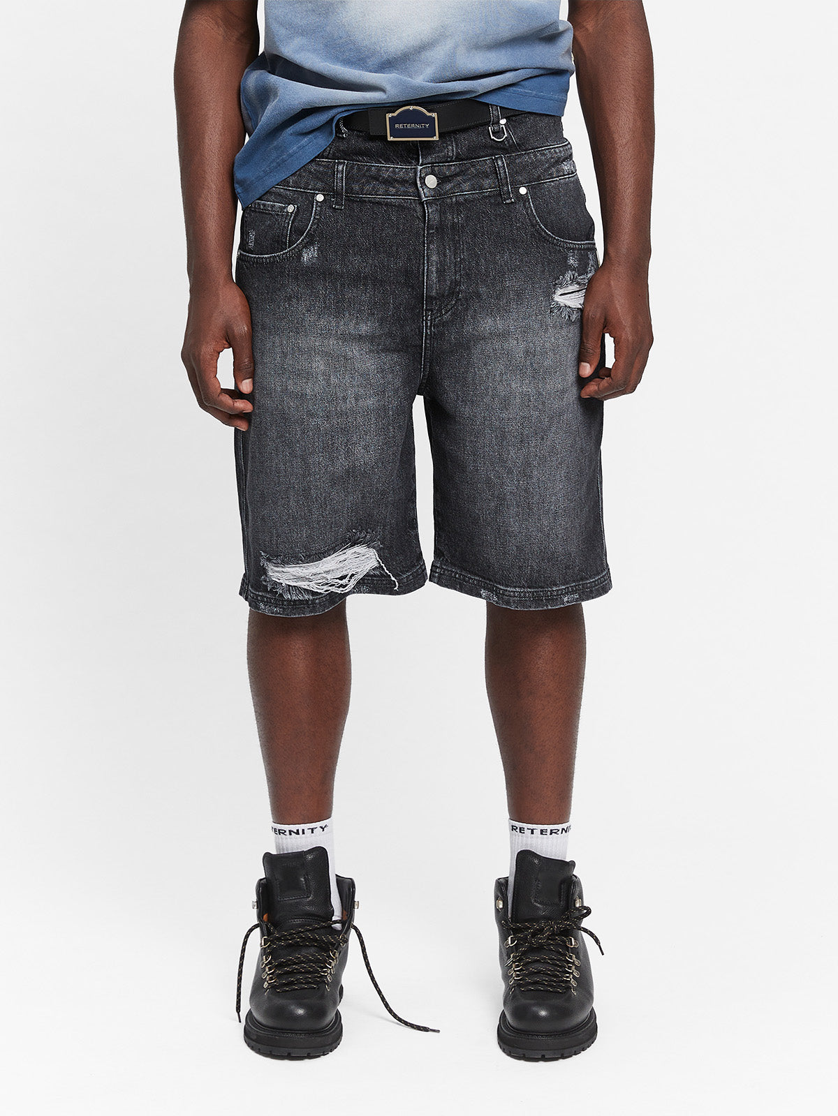 LAYERED JORTS - WASHED GREY